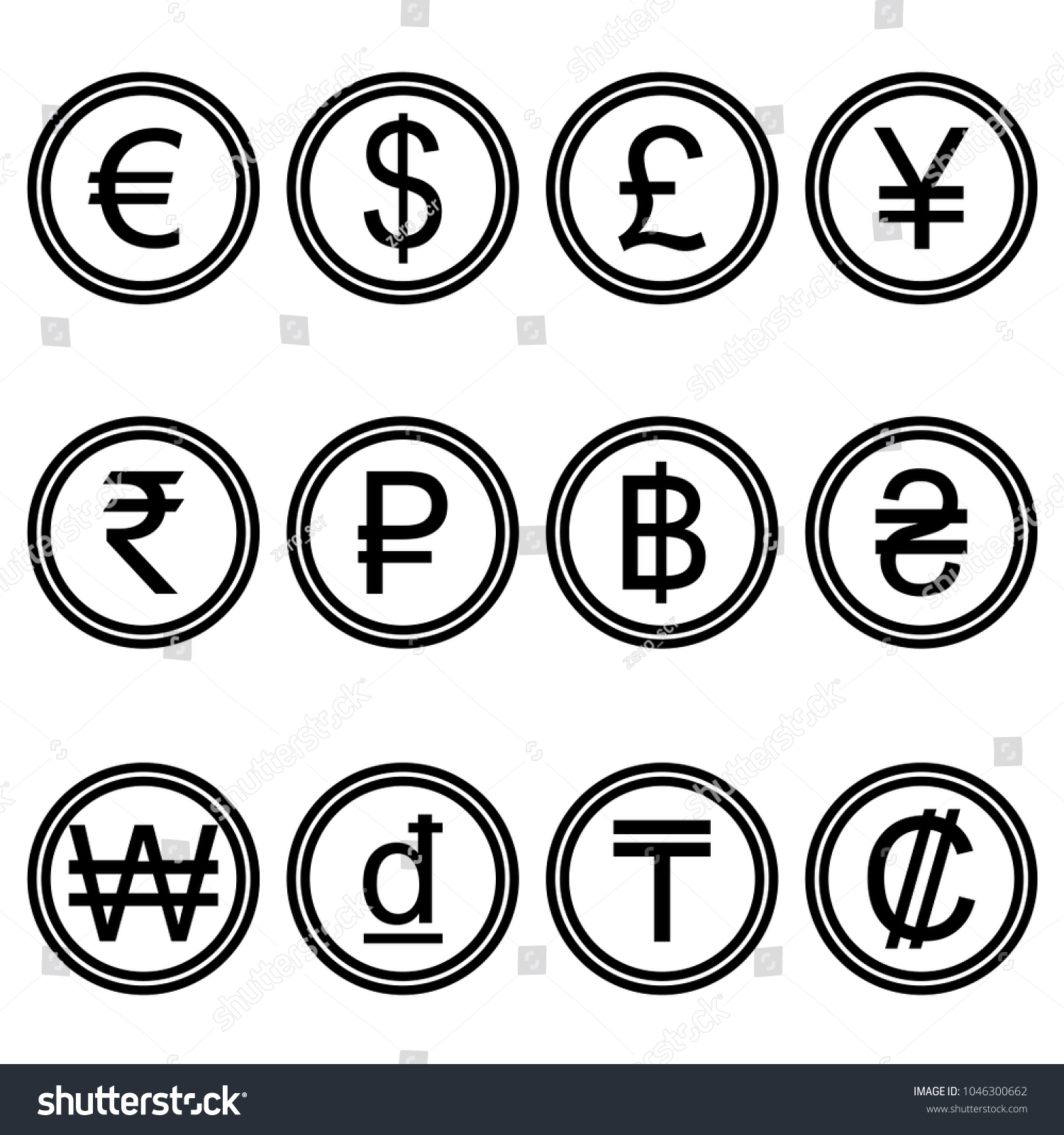 Currency Symbols Icons Simple Black White Stock Vector (Royalty Free ...