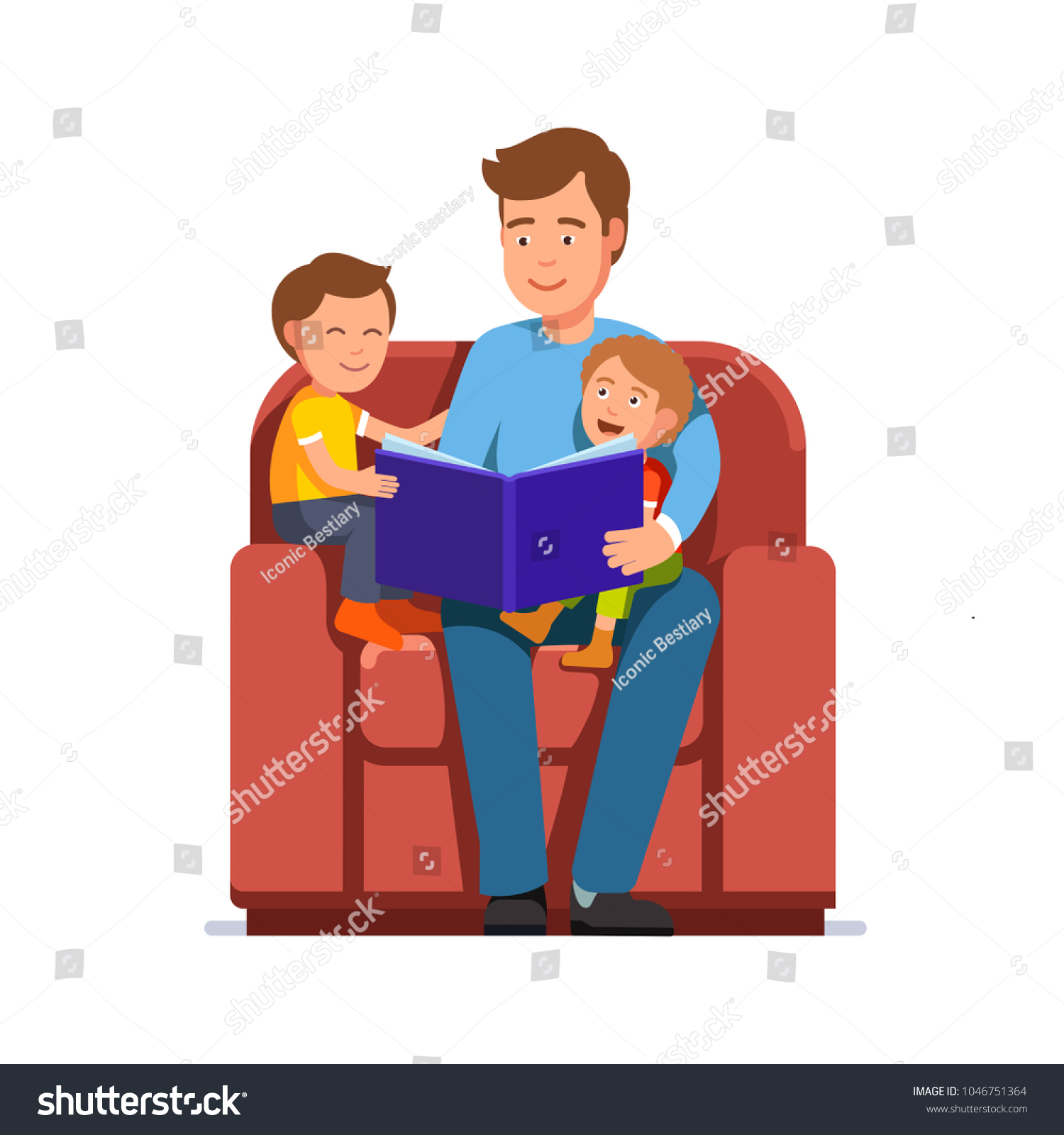 Father Read Book Kids Brothers Sitting Stock Vector (Royalty Free ...