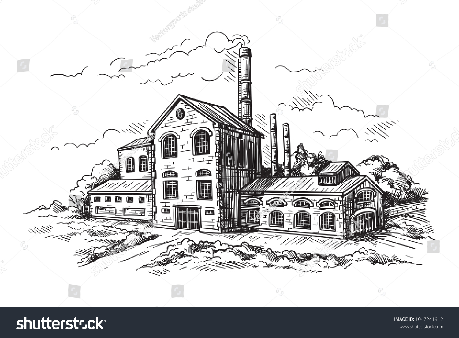 Старый завод карандашом