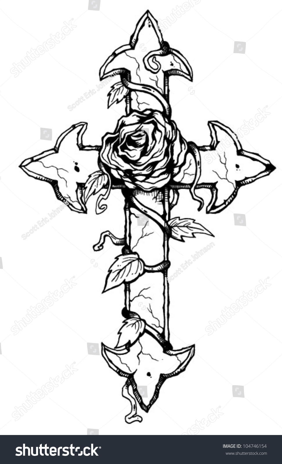 coloring pages of crosses and roses