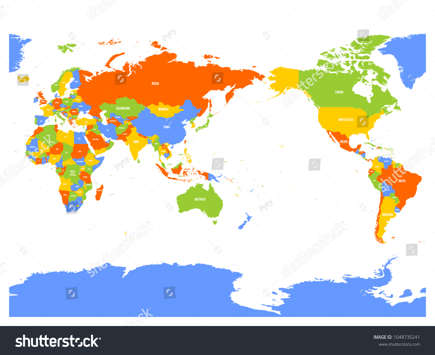 Pacific Centered Political Map World Vector Stock Vector (Royalty Free ...