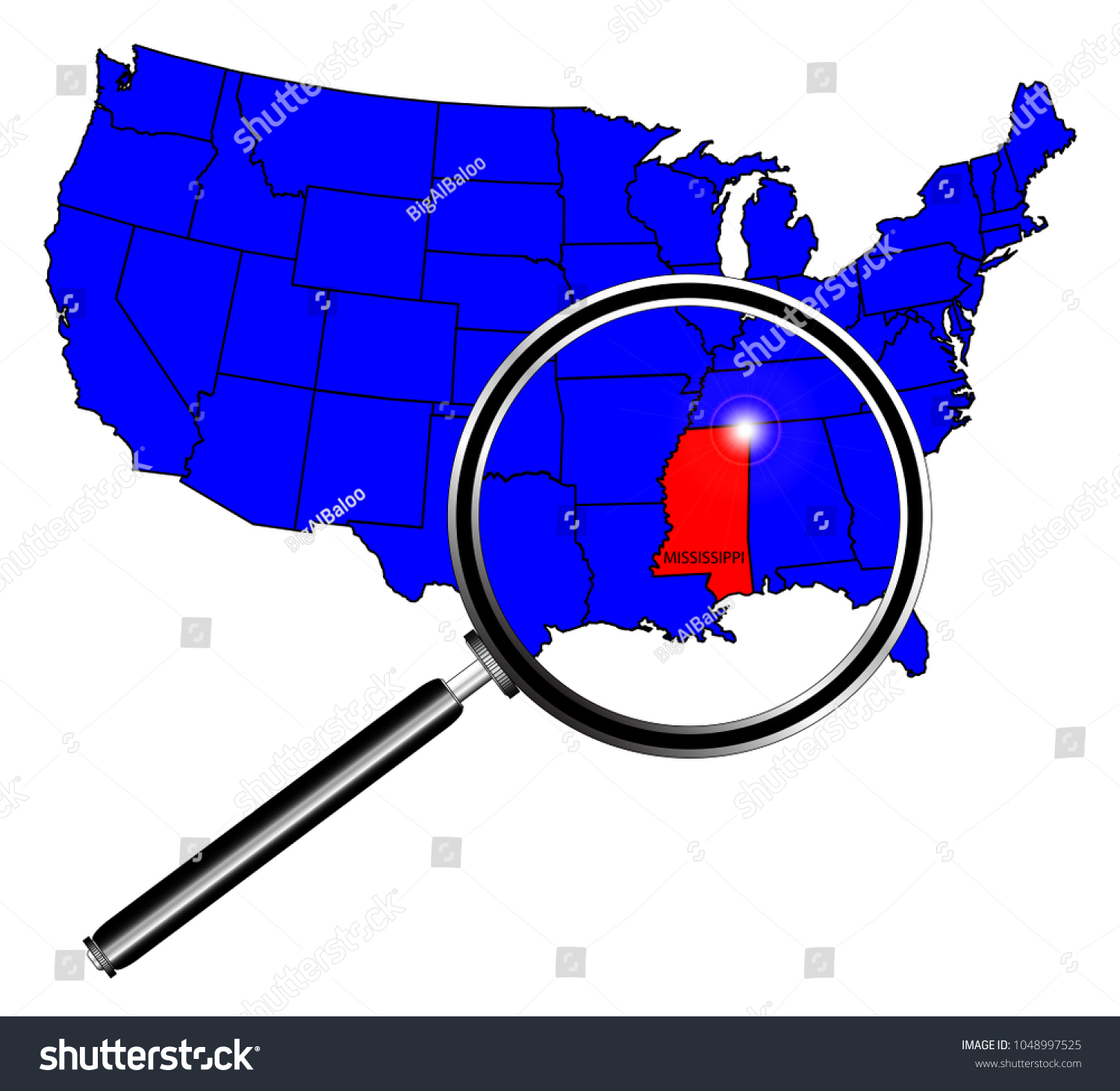 Mississippi State Outline Set Into Map Stock Illustration 1048997525 Stock Photo Mississippi State Outline Set Into A Map Of The United States Of America Under A Magnifying Glass 1048997525