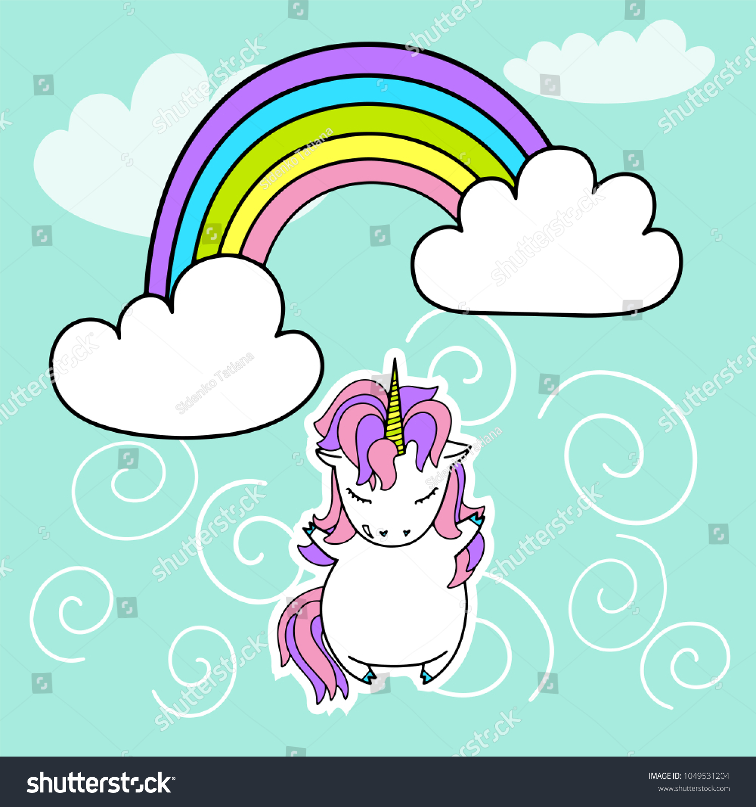 Unicorn Rainbow Cute Vector Illustration Card Stock Vector (Royalty ...