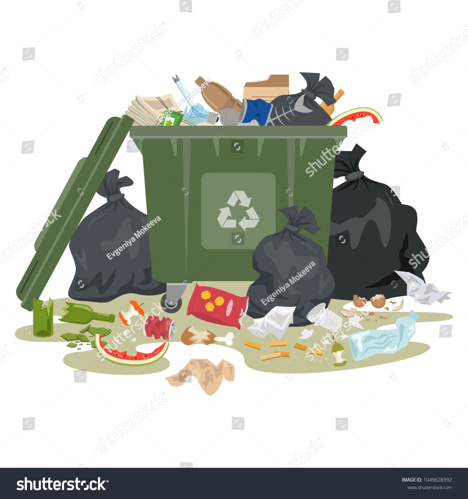 Garbage Bin Full Trash On White Stock Vector (Royalty Free) 1049628392 ...