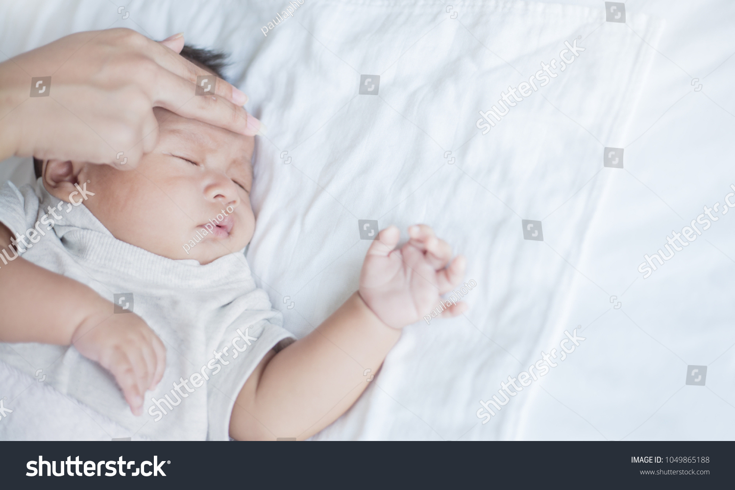 17 616 Fever Baby Images Stock Photos Vectors Shutterstock   Stock Photo Mother Checks The Temperature Of A Sick Baby Newborn Baby Had A Fever Healthcare Medical Concept 1049865188 