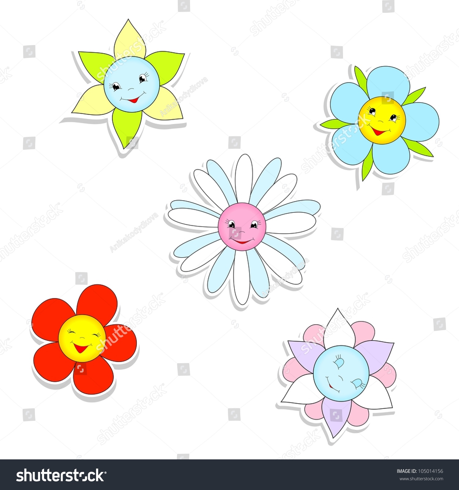 Cartoon Flowers On White Background Kid Stock Illustration 105014156 