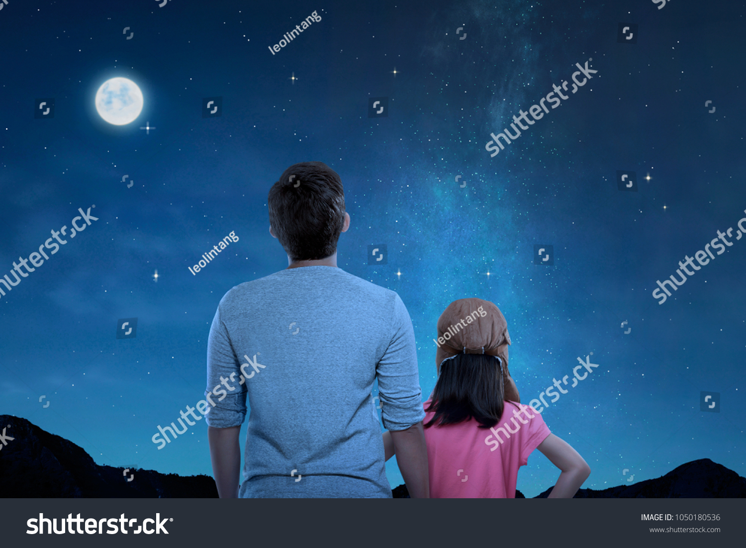 Rear View Father Little Daughter Looking Stock Photo 1050180536 ...