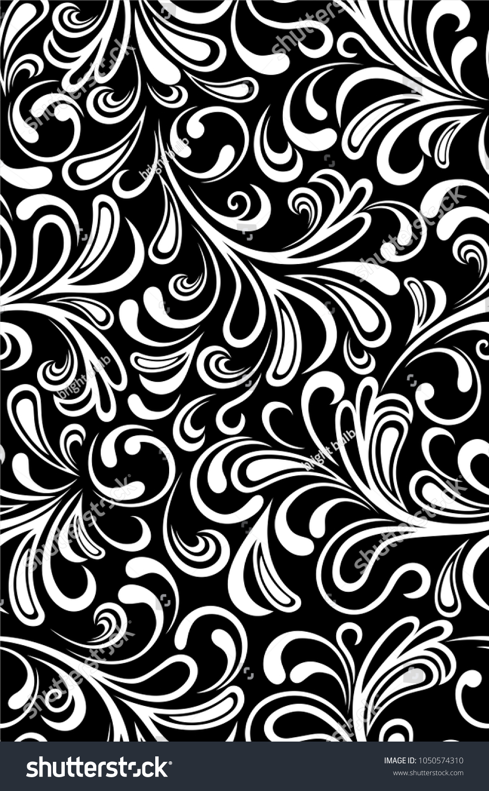 Seamless Black Background White Pattern Baroque Stock Vector (royalty 