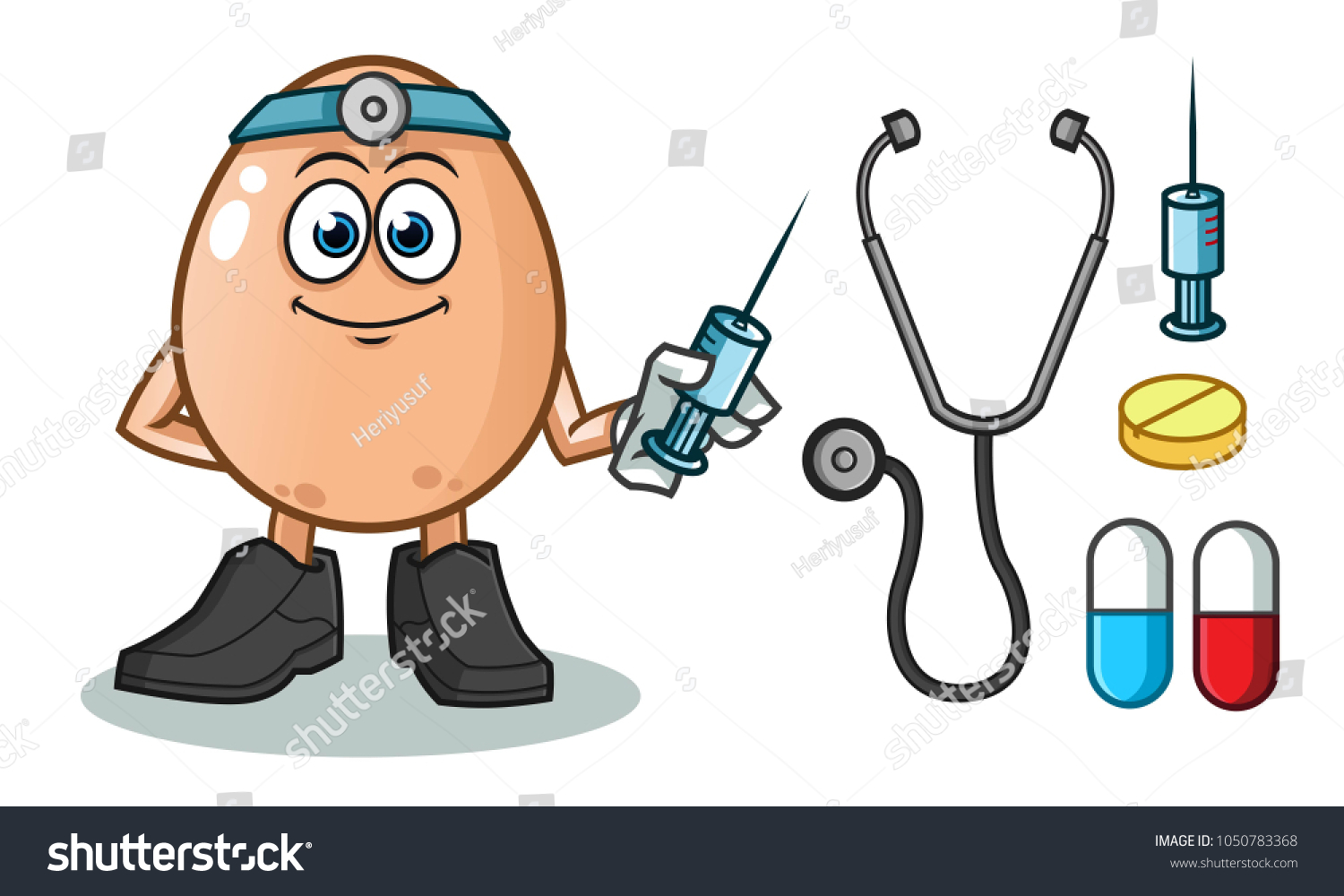 Egg Doctor Mascot Vector Cartoon Illustration เวกเตอร์สต็อก ปลอดค่าลิขสิทธิ์ 1050783368