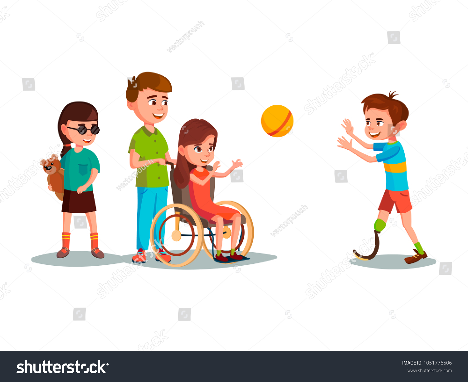 Vector Cartoon Disabled Teen Kids Characters Stock Vector (Royalty Free ...