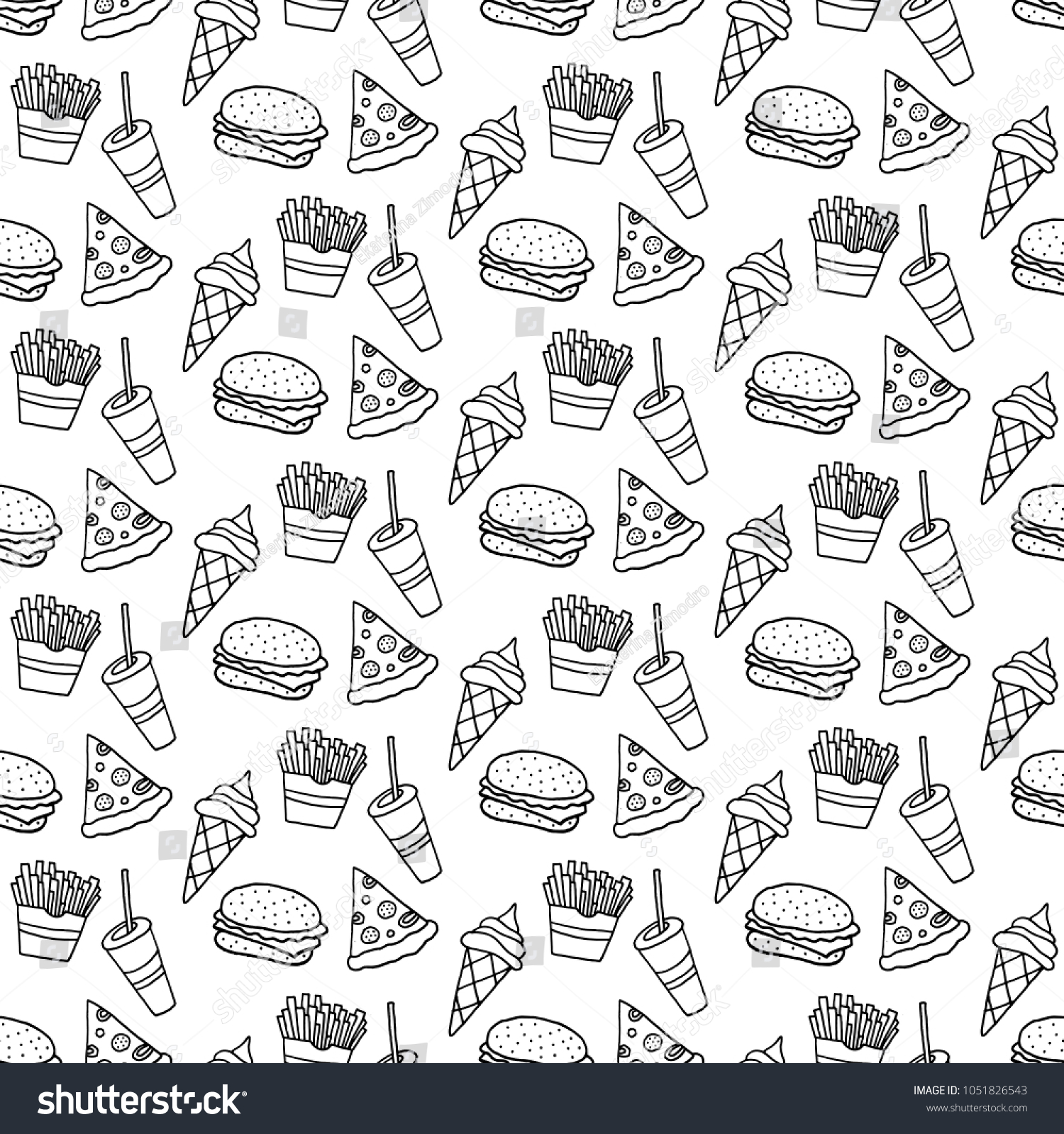 Cute Cartoon Fast Food Pattern Hand Stock Vector (Royalty Free ...