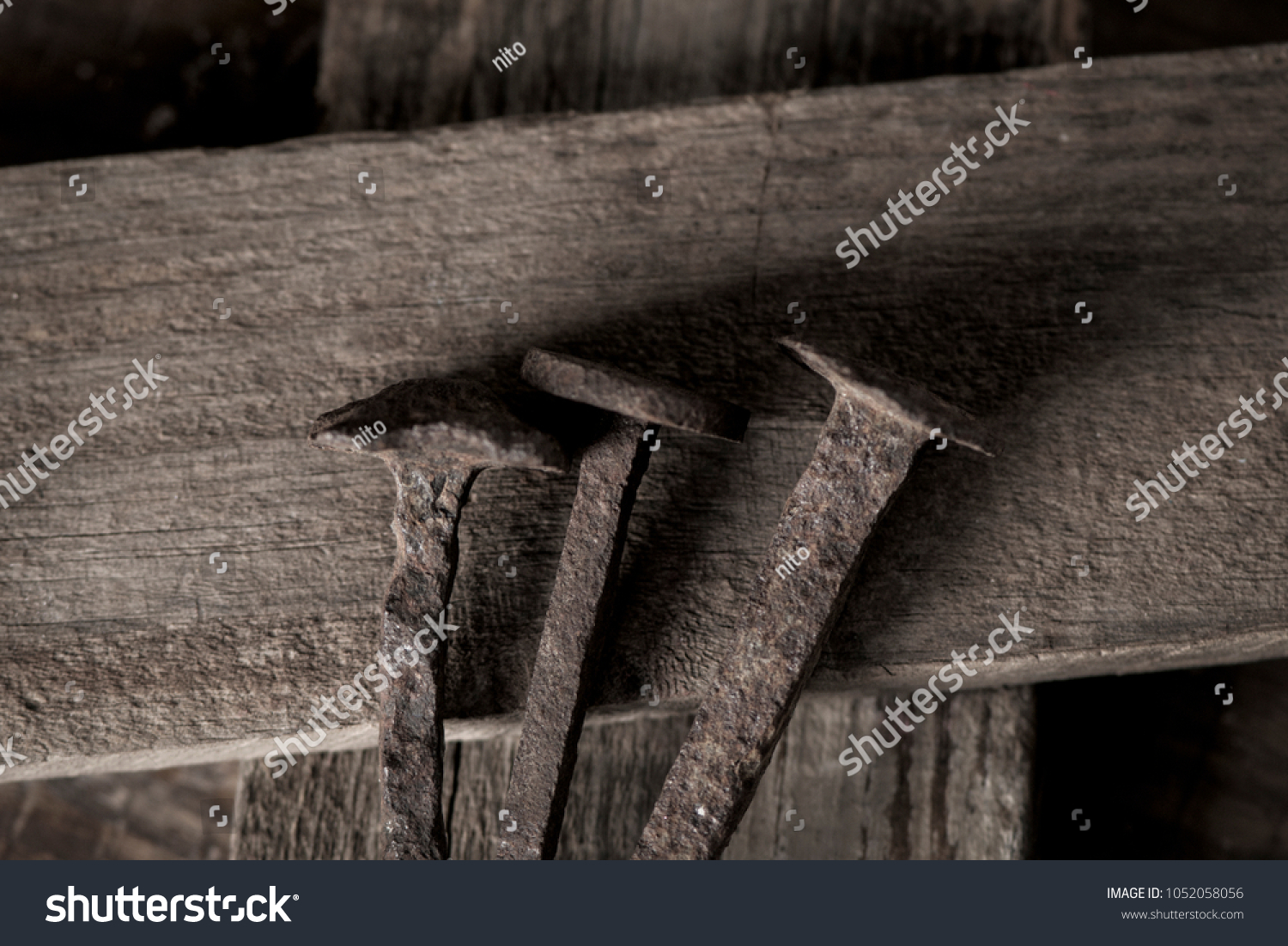 Closeup Three Rusty Nails On Wooden Stock Photo 1052058056 | Shutterstock