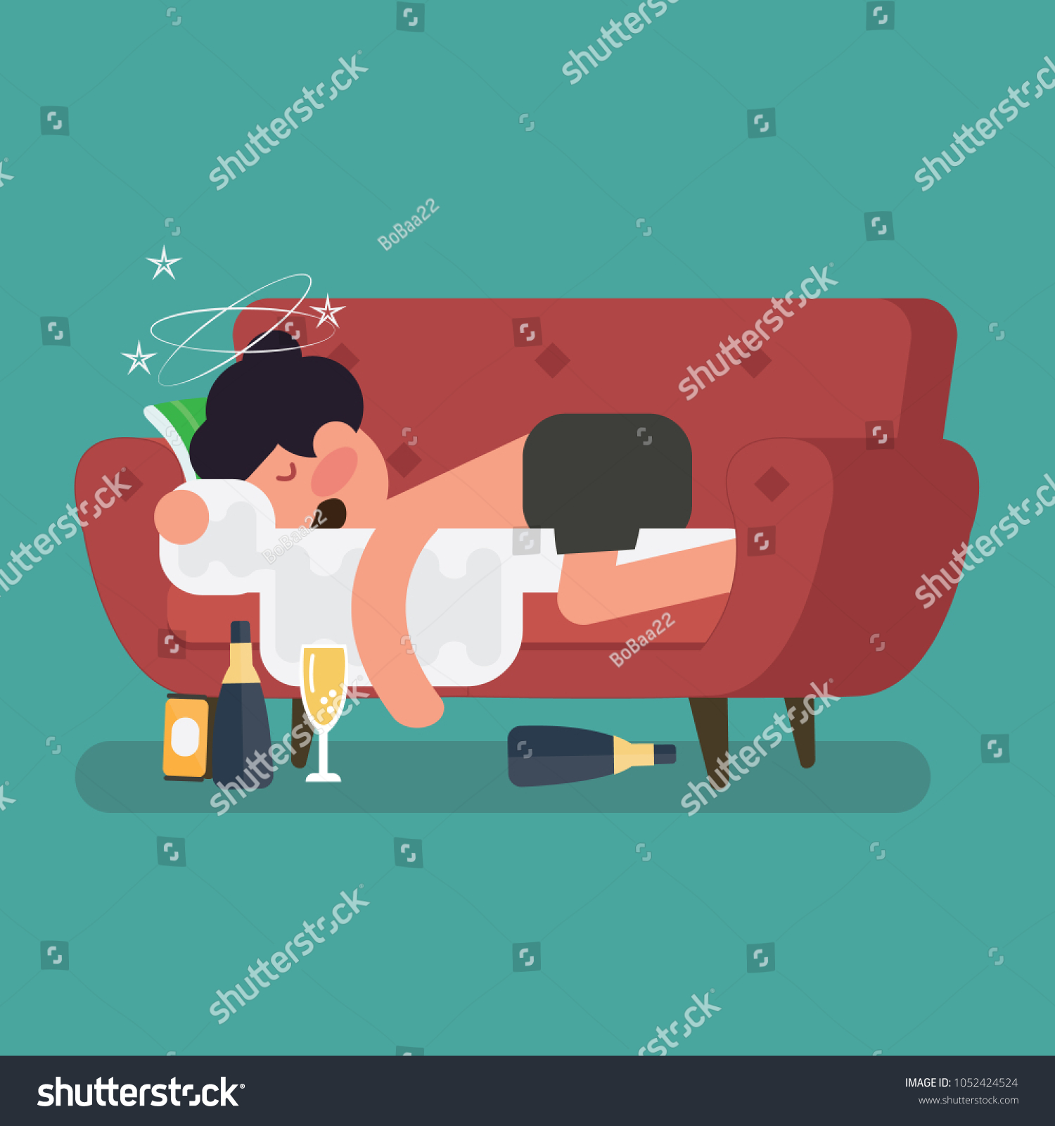 Drunk Man Sleep On Sofa Bottle Stock Vector Royalty Free 1052424524 Shutterstock 4070