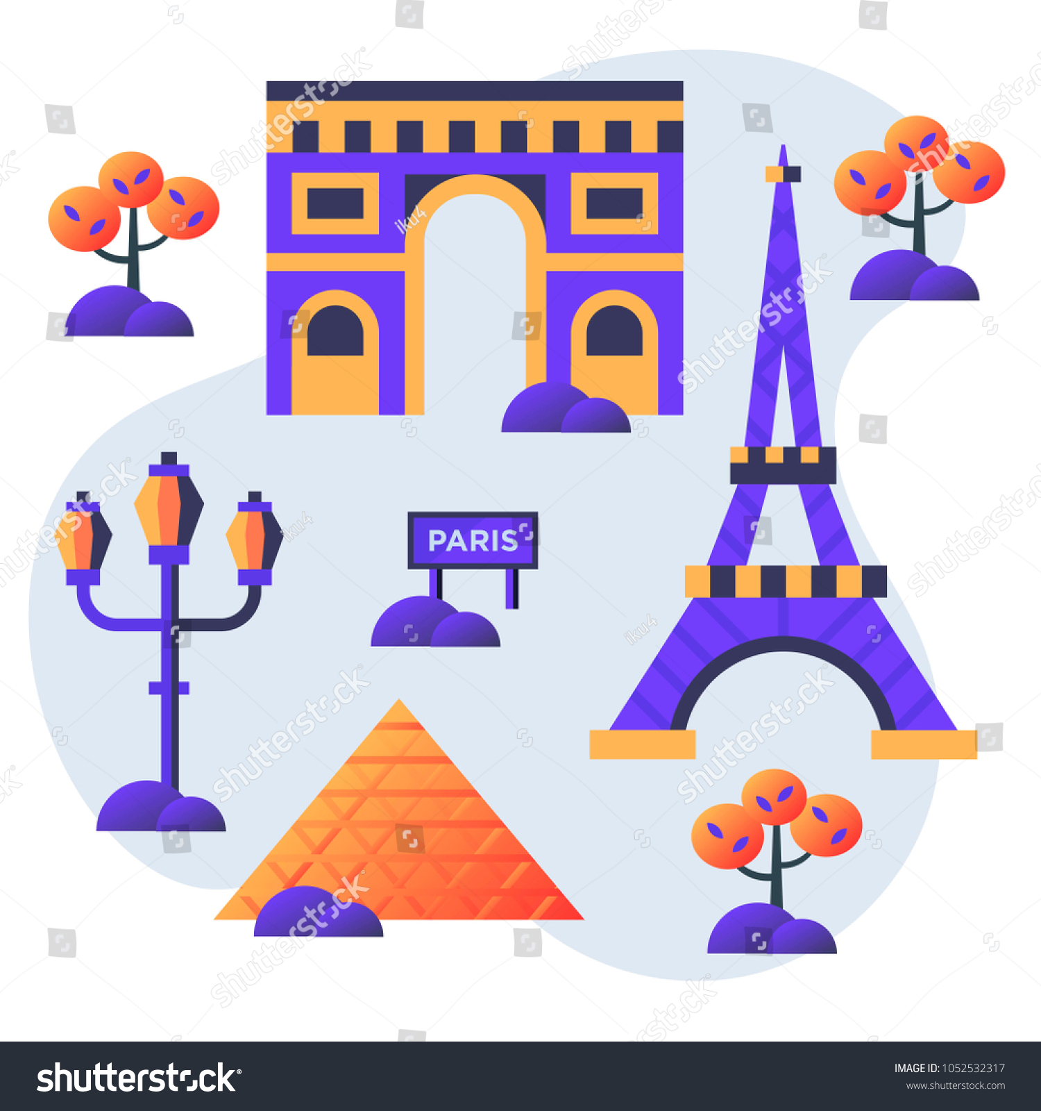 Paris France Landmarks Flat Vector Illustration Stock Vector (Royalty ...