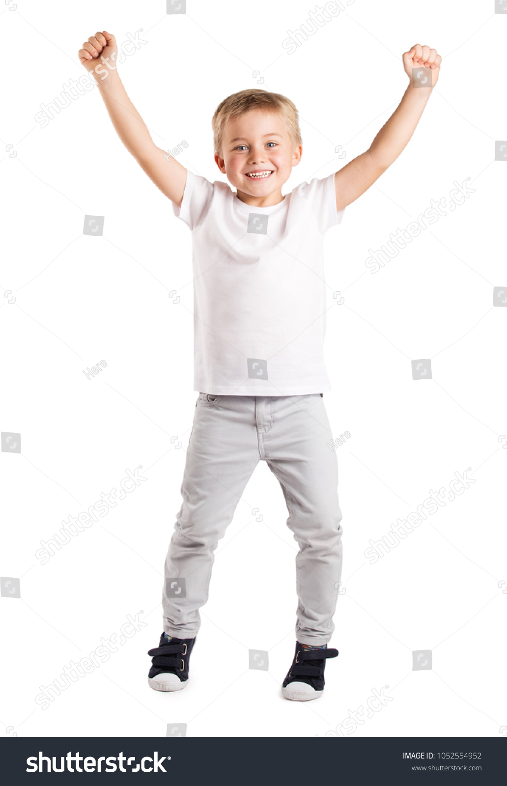 Little Boy Standing Raising His Hands Stock Photo 1052554952 | Shutterstock