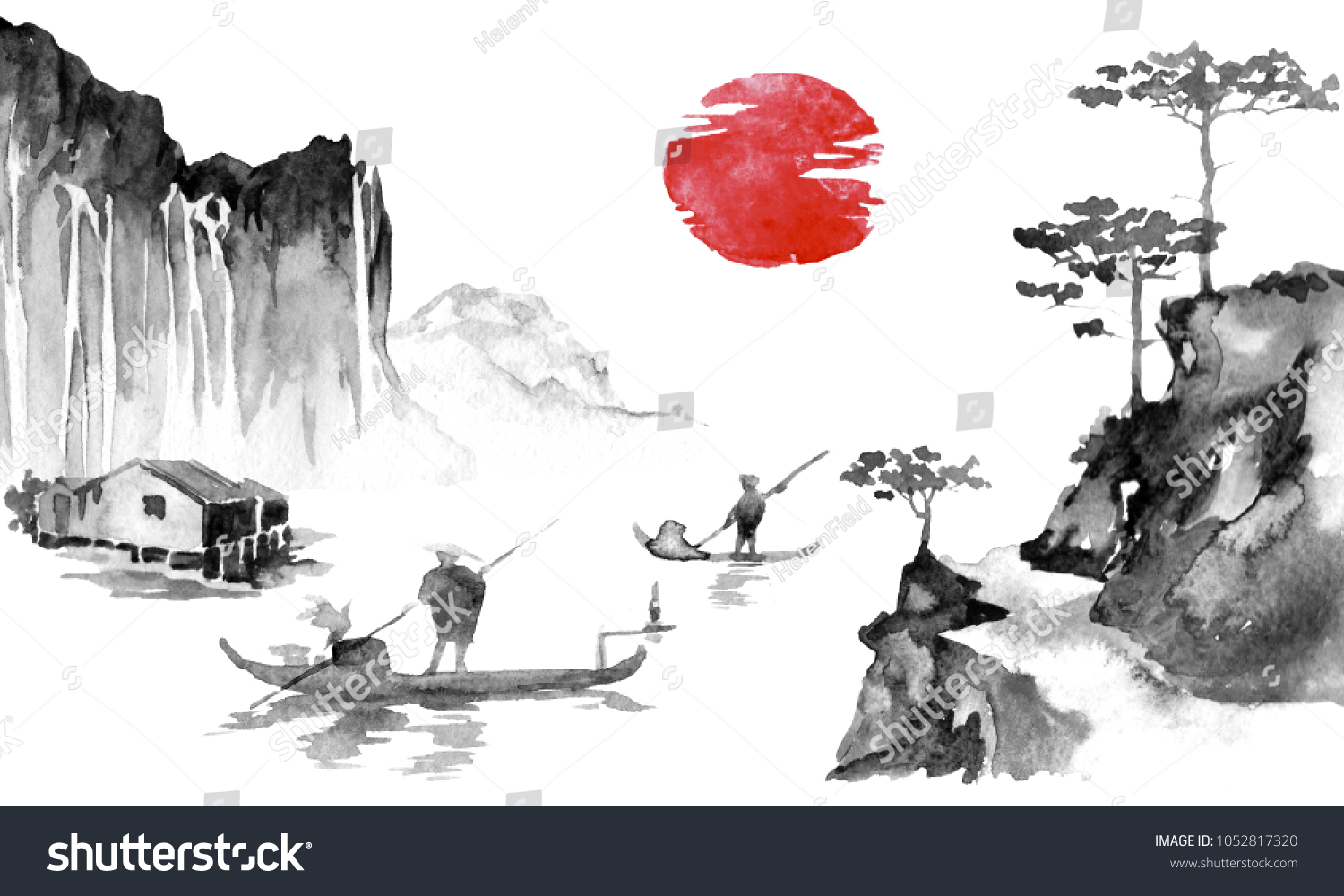 Japan Traditional Sumie Painting Indian Ink Stock Illustration ...