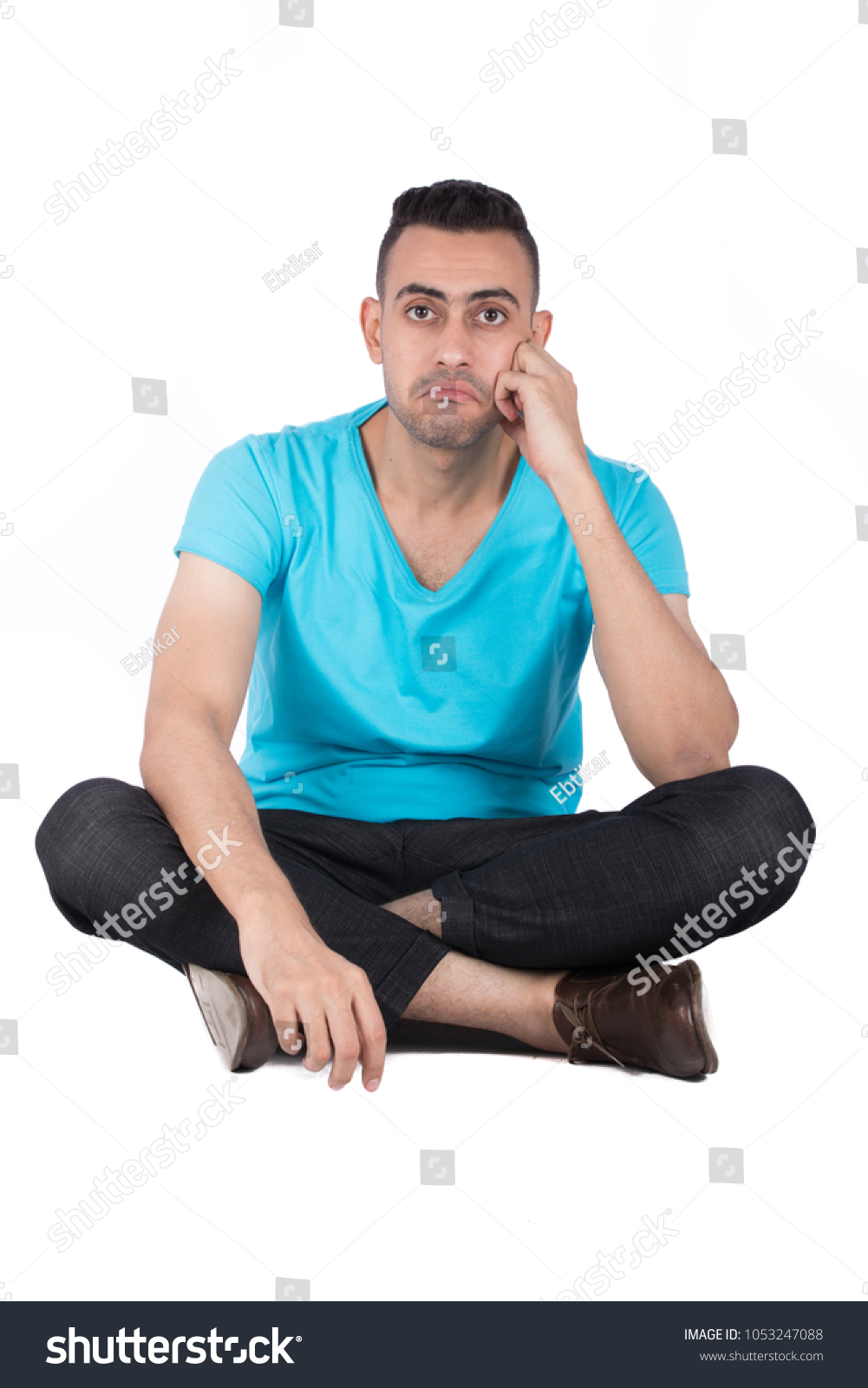 Young Man Sitting On Floor Crossed Stock Photo 1053247088 | Shutterstock