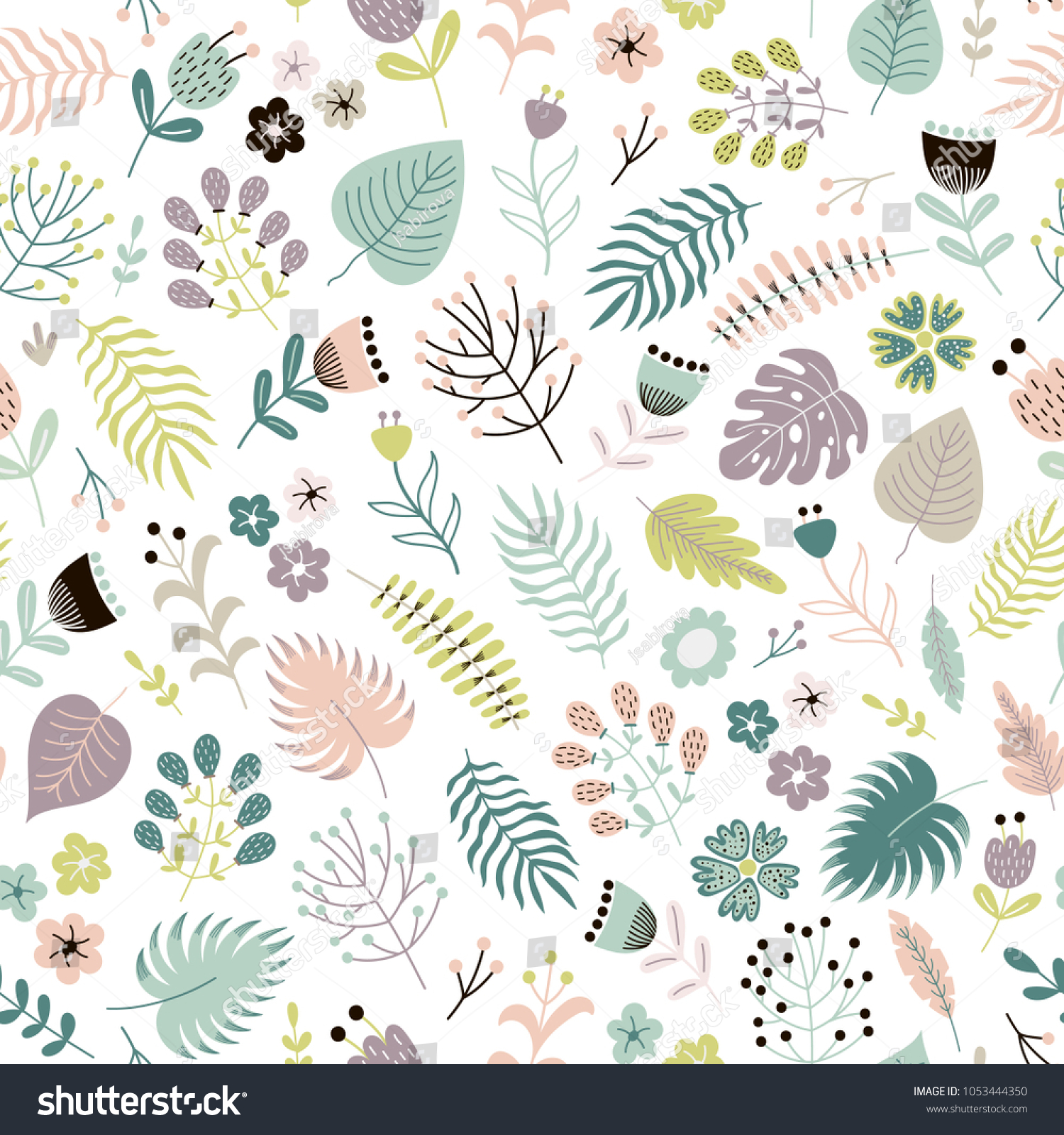 Floral Seamless Pattern Flowers Plants Leaves Stock Vector (Royalty ...