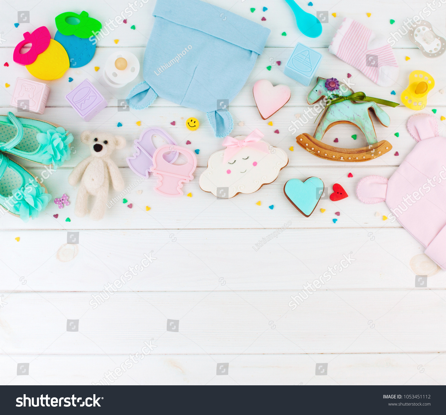 Baby Shower Party Background Baby Clothes Stock Photo 1053451112 ...