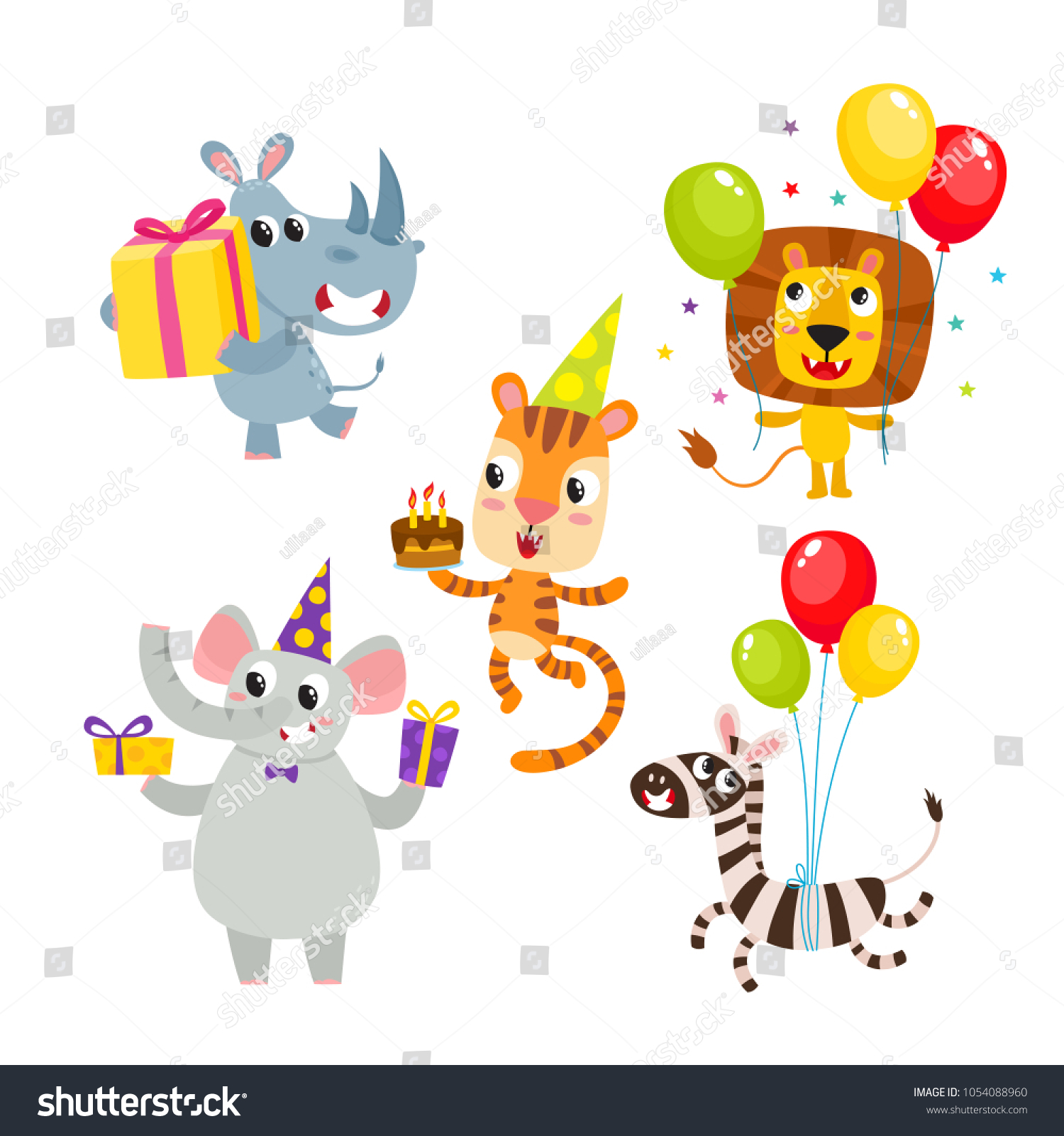 Collection Cute Cartoon Animals Gifts Balloons Stock Vector (Royalty ...