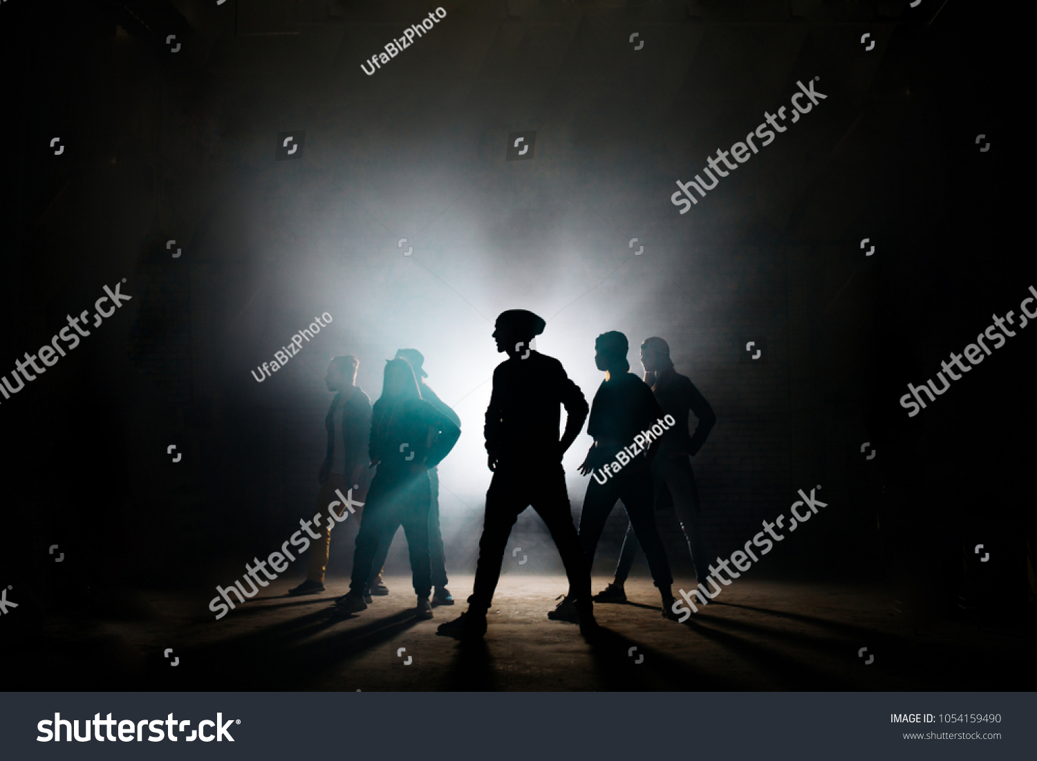 Silhouette Group Breakers Dancing Headed By Stock Photo 1054159490 ...