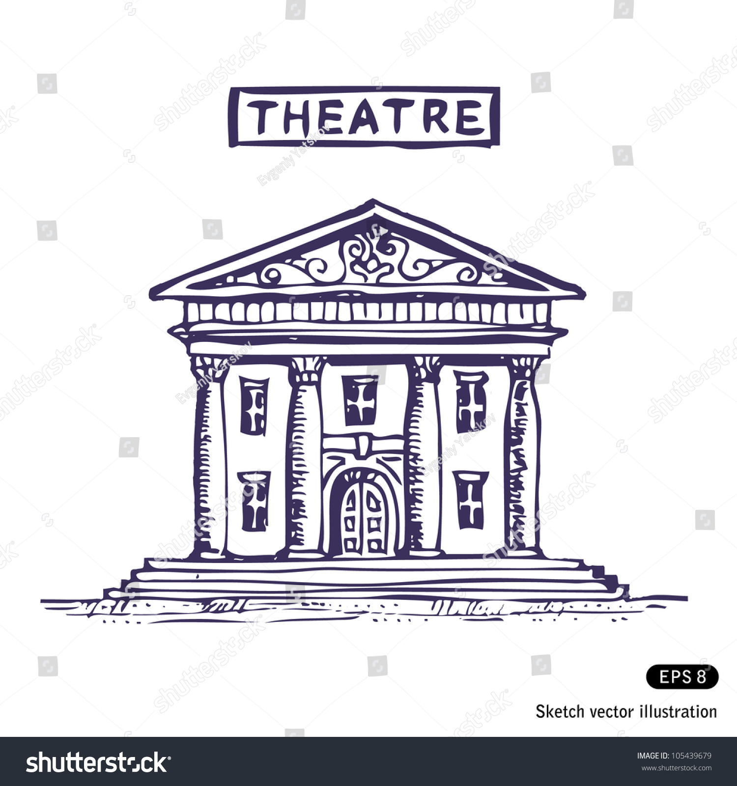 Theatre Building Hand Drawn Sketch Illustration Stock Vector (Royalty