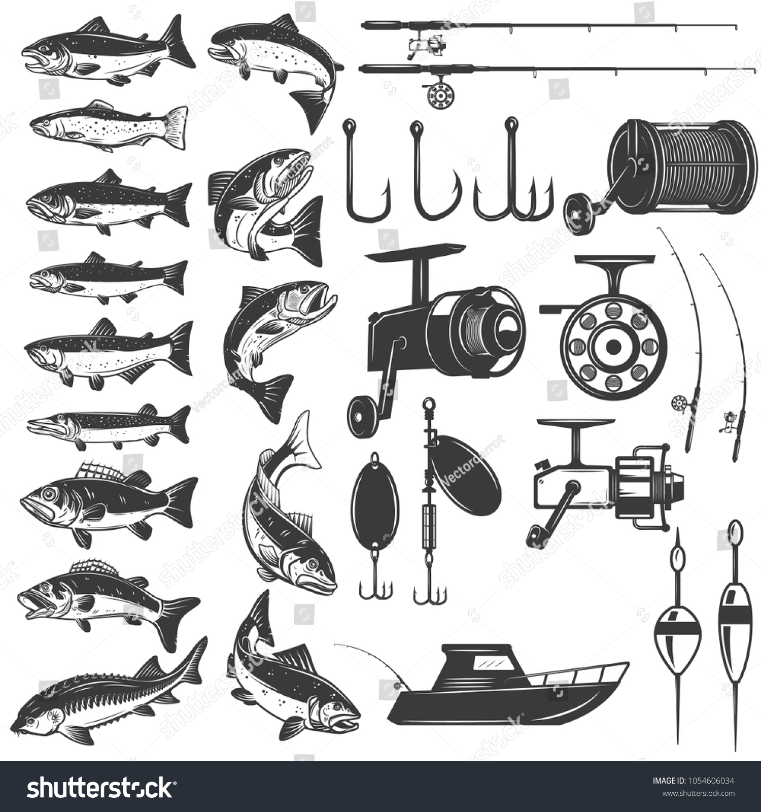 Set Fishing Icons Fish Icons Fishing Stock Vector (Royalty Free ...