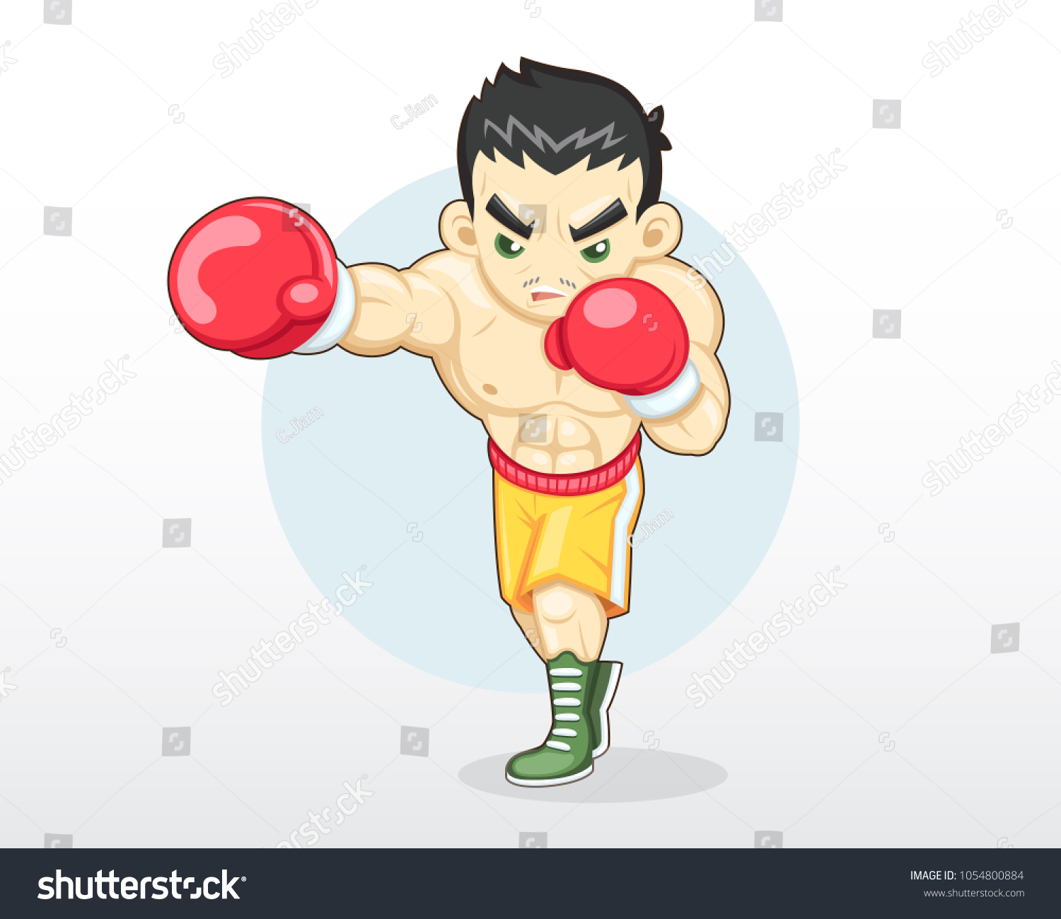 Cute Cartoon Style Boxer Right Punching Stock Vector (Royalty Free ...