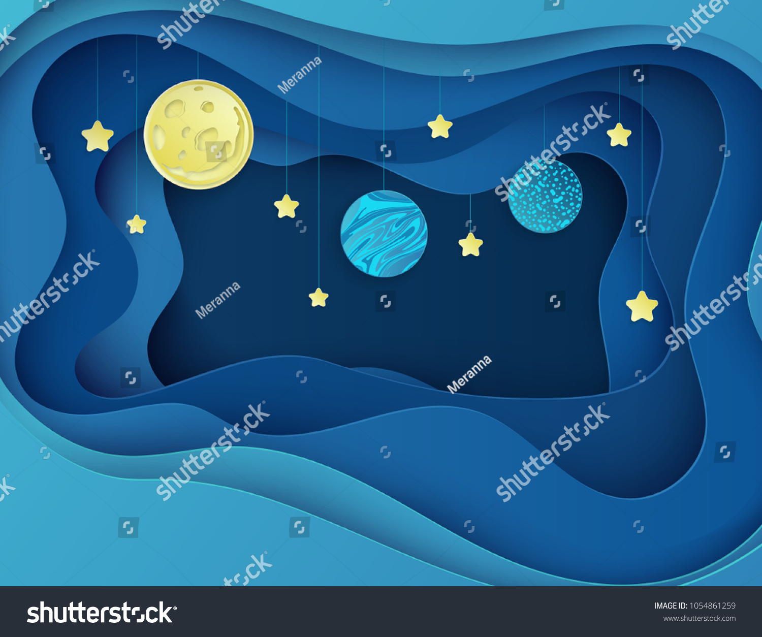 Night Sky Moon Stars Planets Paper Stock Vector (Royalty Free ...