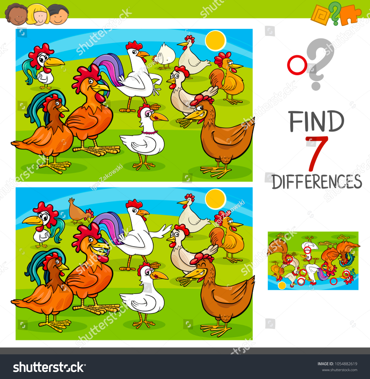 Cartoon Illustration Finding Seven Differences Between Stock Vector ...