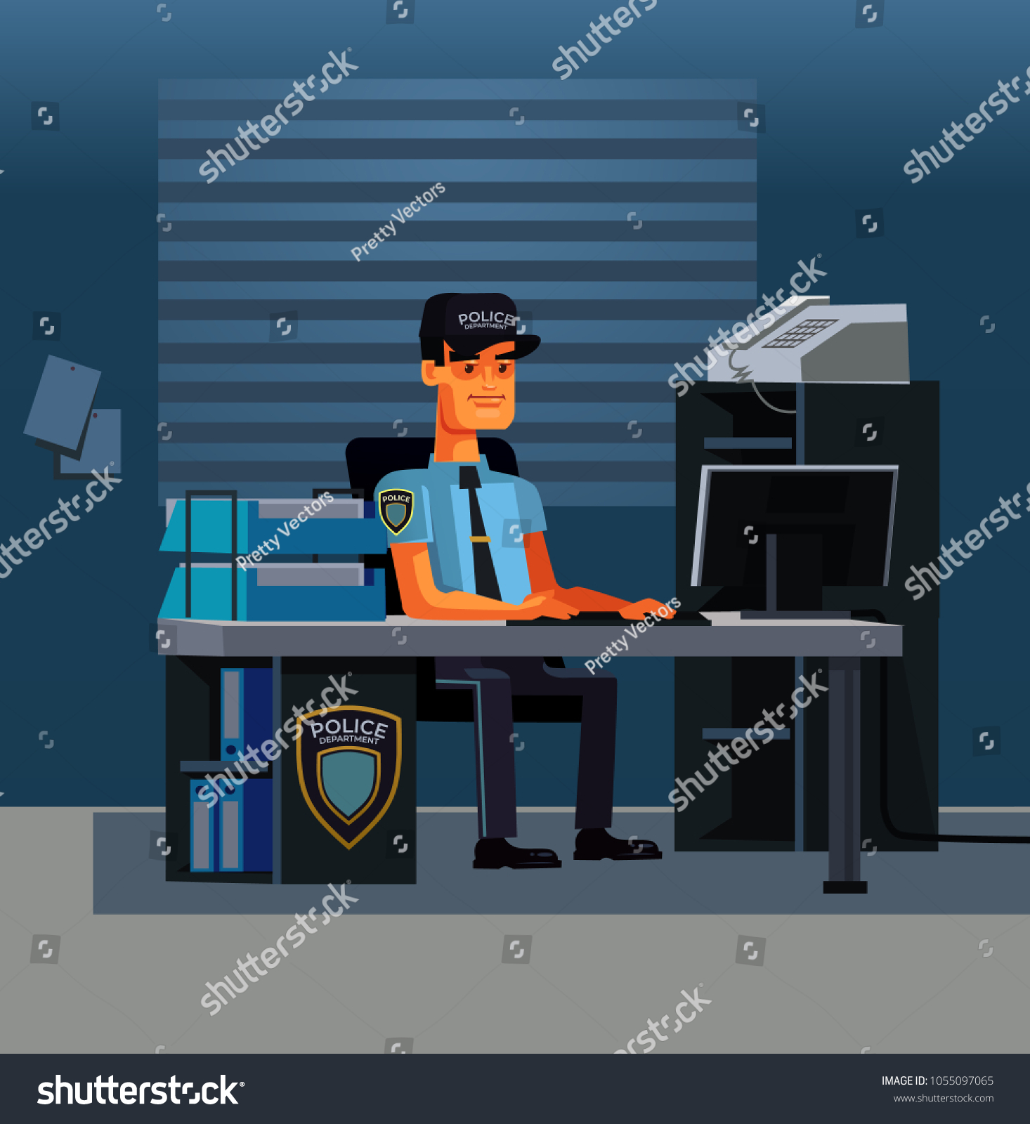 Thinking Police Officer Detective Character Worker Stock Vector ...