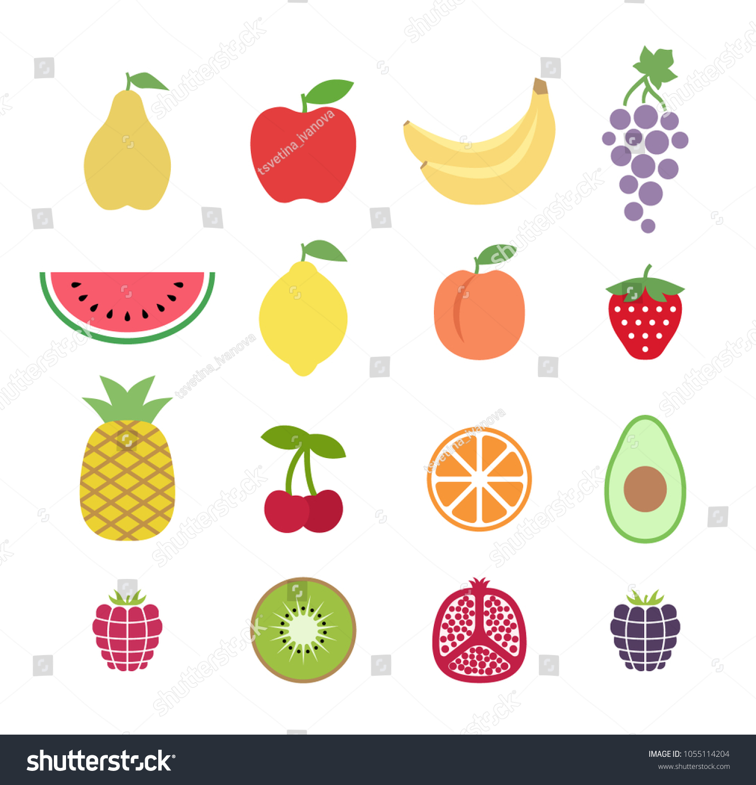 Set Colorful Clipart Fruits Fruit Icons Stock Vector (royalty Free 