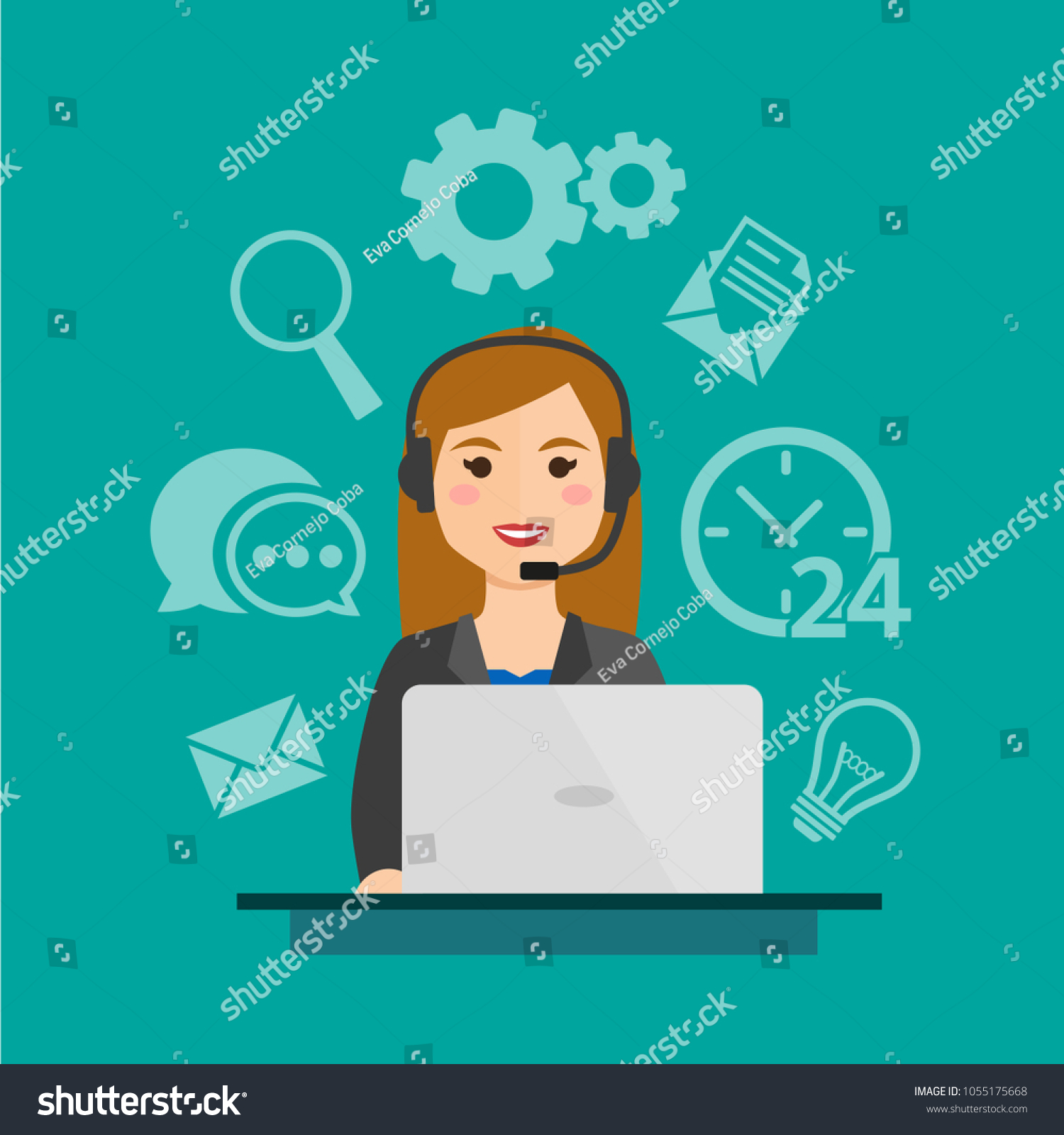 Call Center Agents Headphones Icons Online Stock Vector (Royalty Free ...