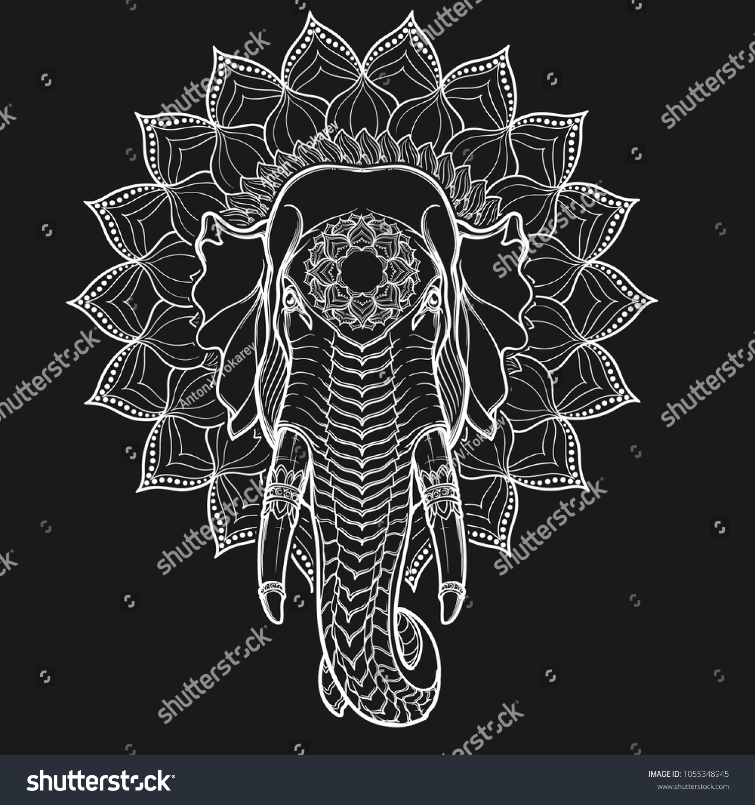 Elephant Head On Lotus Mandala Popular Stock Vector (Royalty Free ...