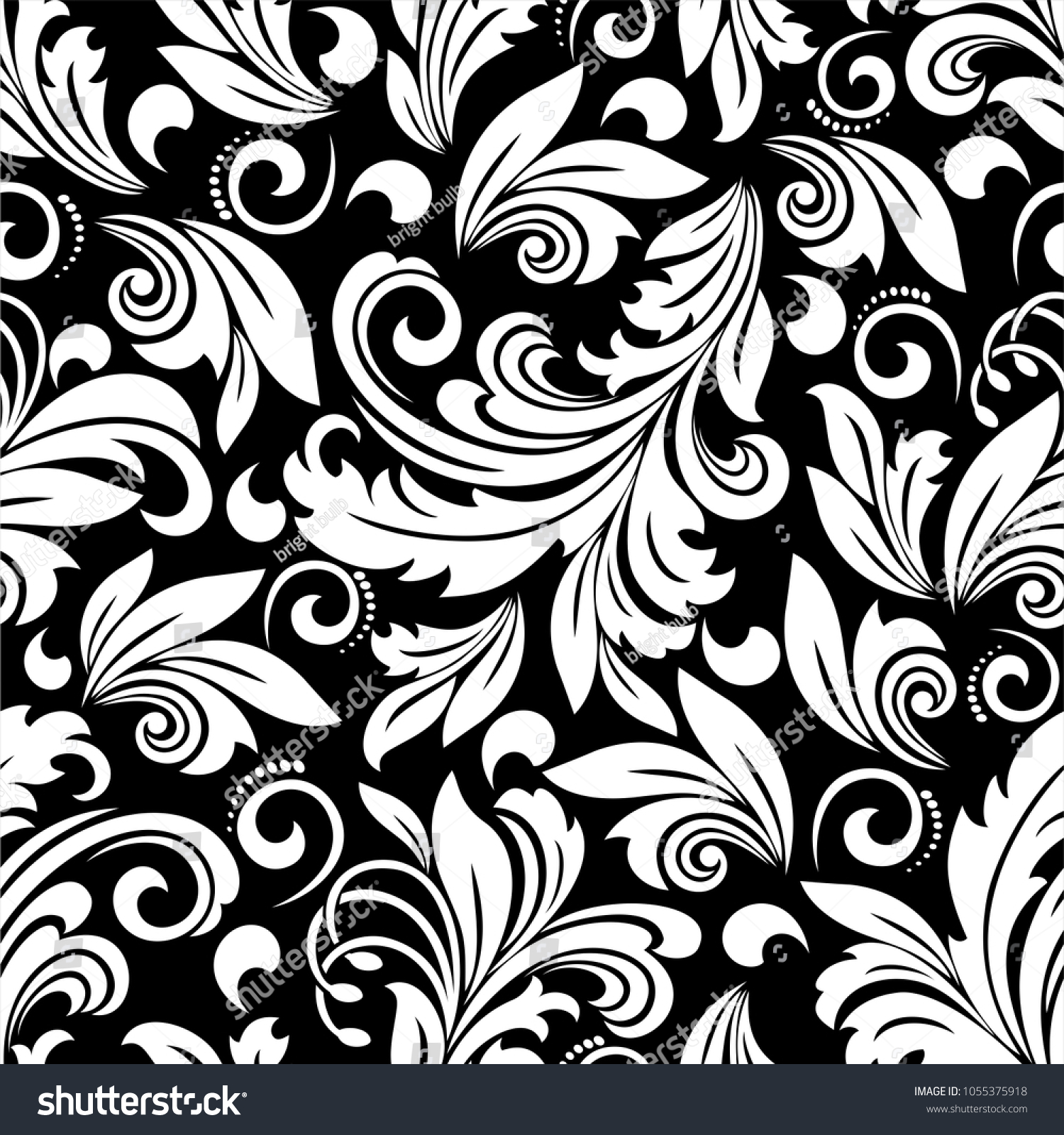 Seamless Black Background White Pattern Baroque Stock Vector (Royalty ...