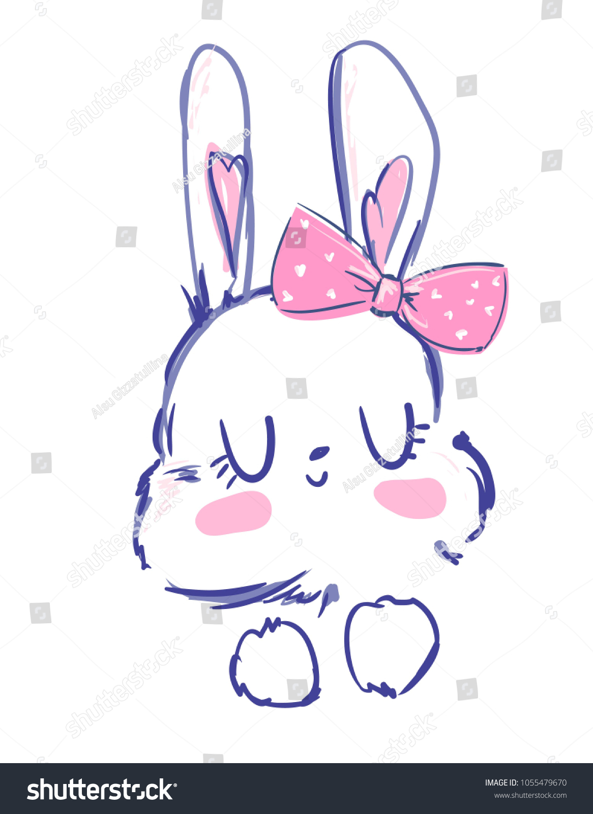 Hand Drawn Cute White Bunny Bow Stock Vector (Royalty Free) 1055479670 ...