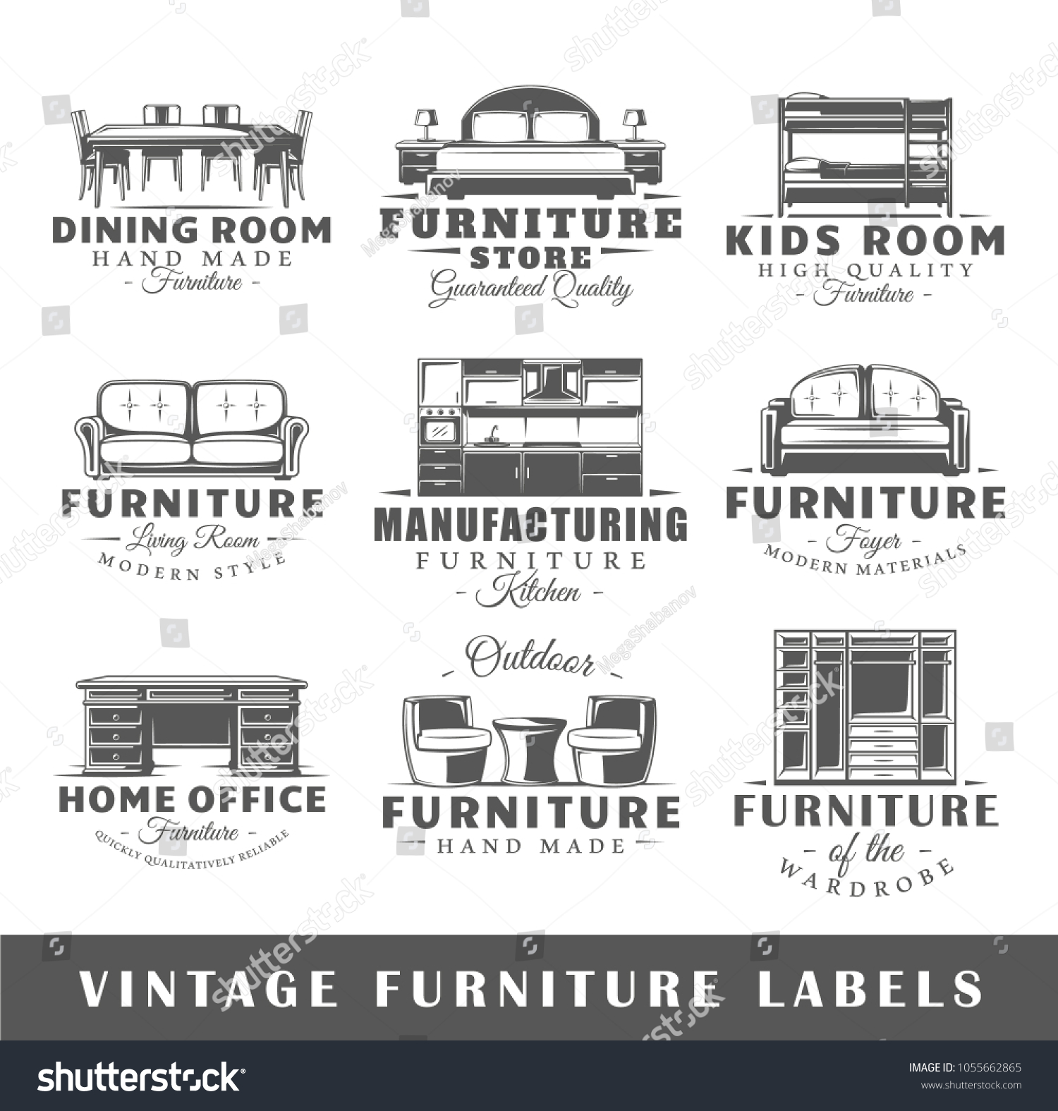 Set Vintage Furniture Labels Templates Design Stock Vector (Royalty ...