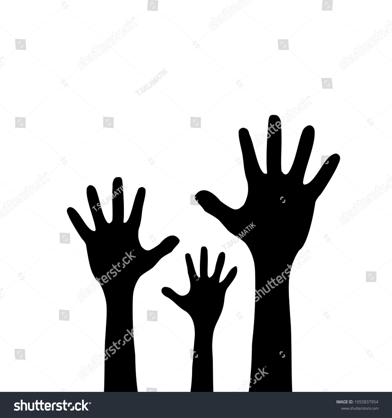 Raised Childrens Hands Black Silhouette Isolated Stock Vector (Royalty ...