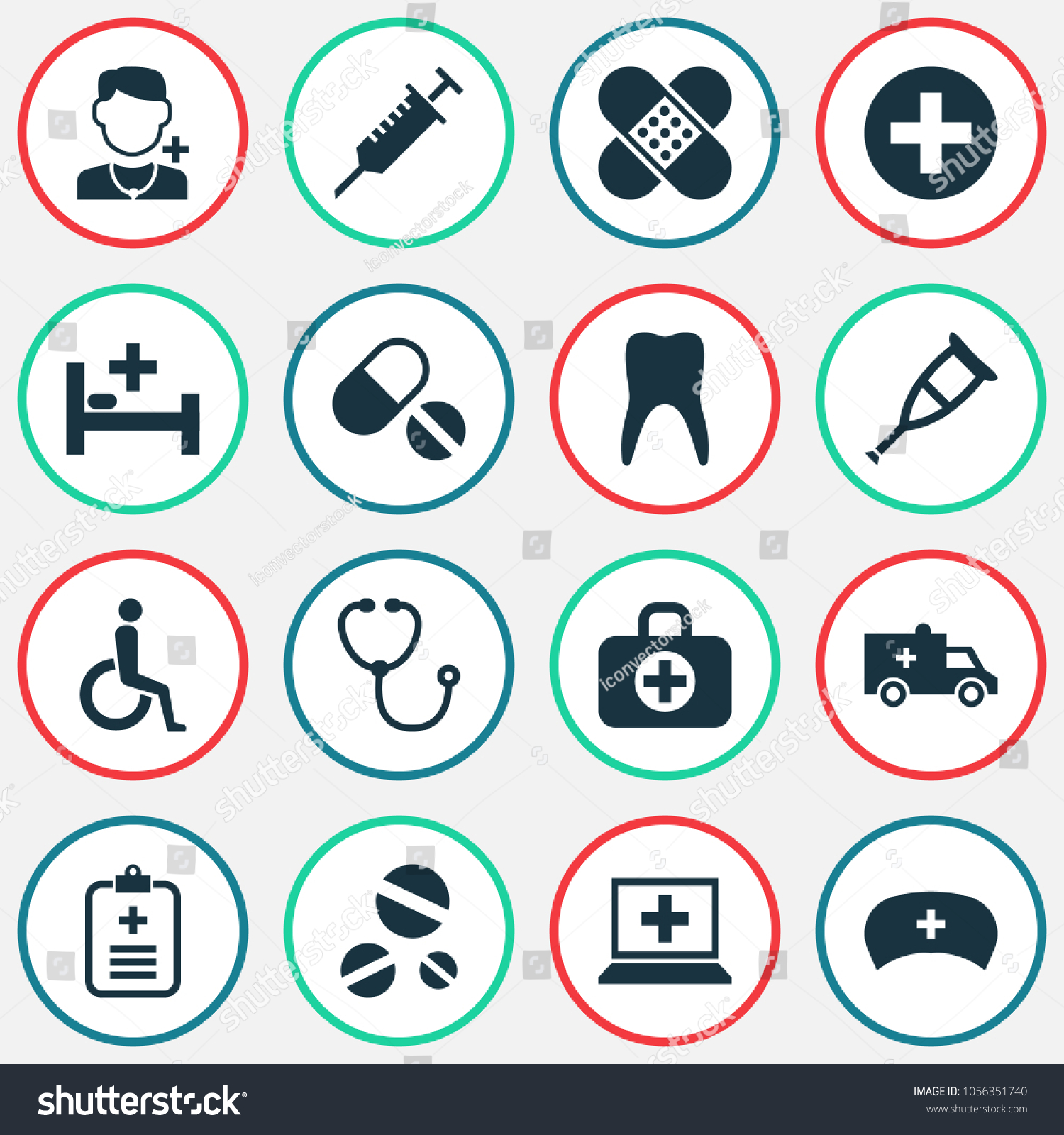 Antibiotic Icons Set Stethoscope Adhesive Plaster Stock Illustration ...