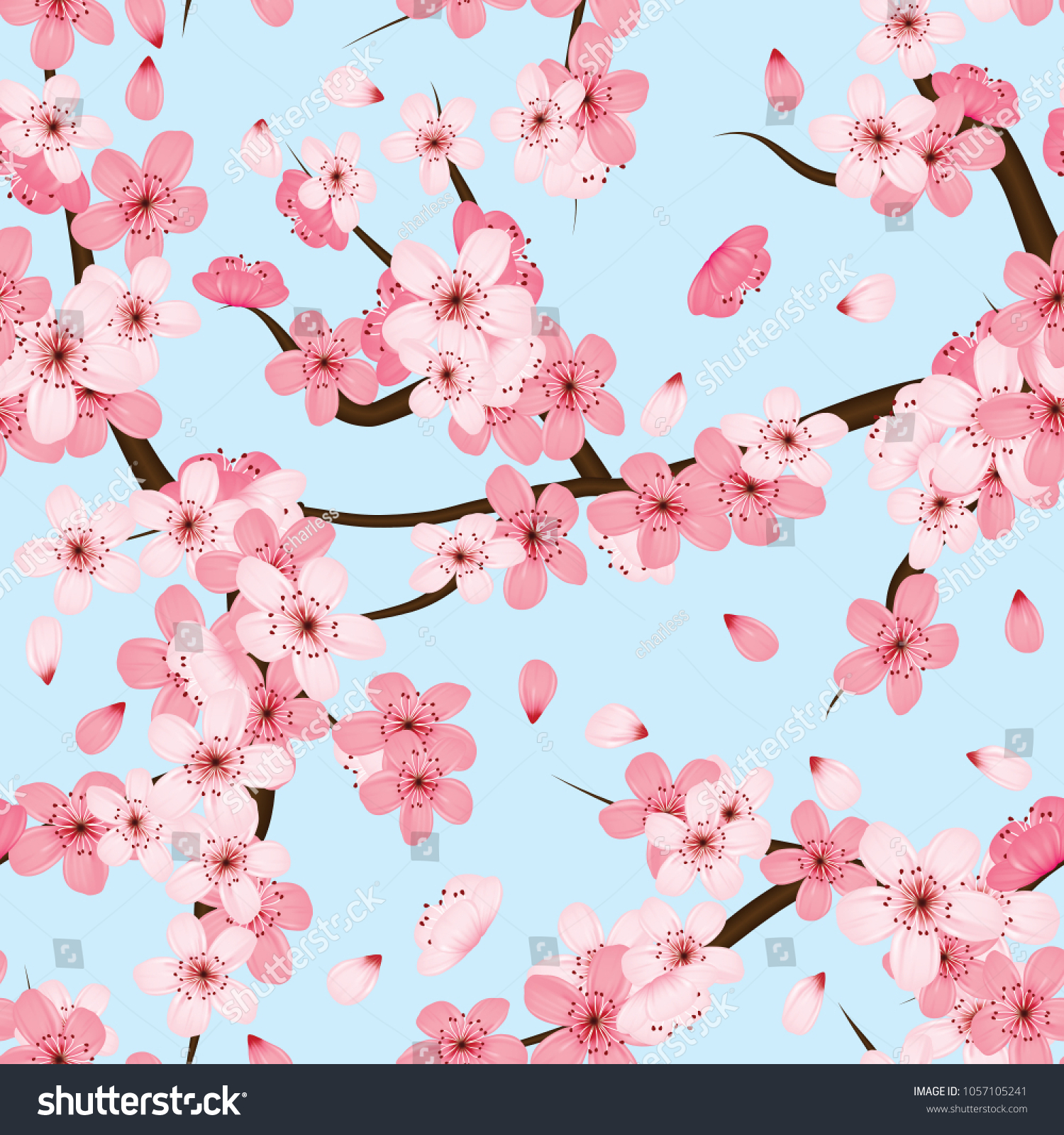 Sakura Cherry Blossom Flowers Seamless Pattern Stock Vector (Royalty ...