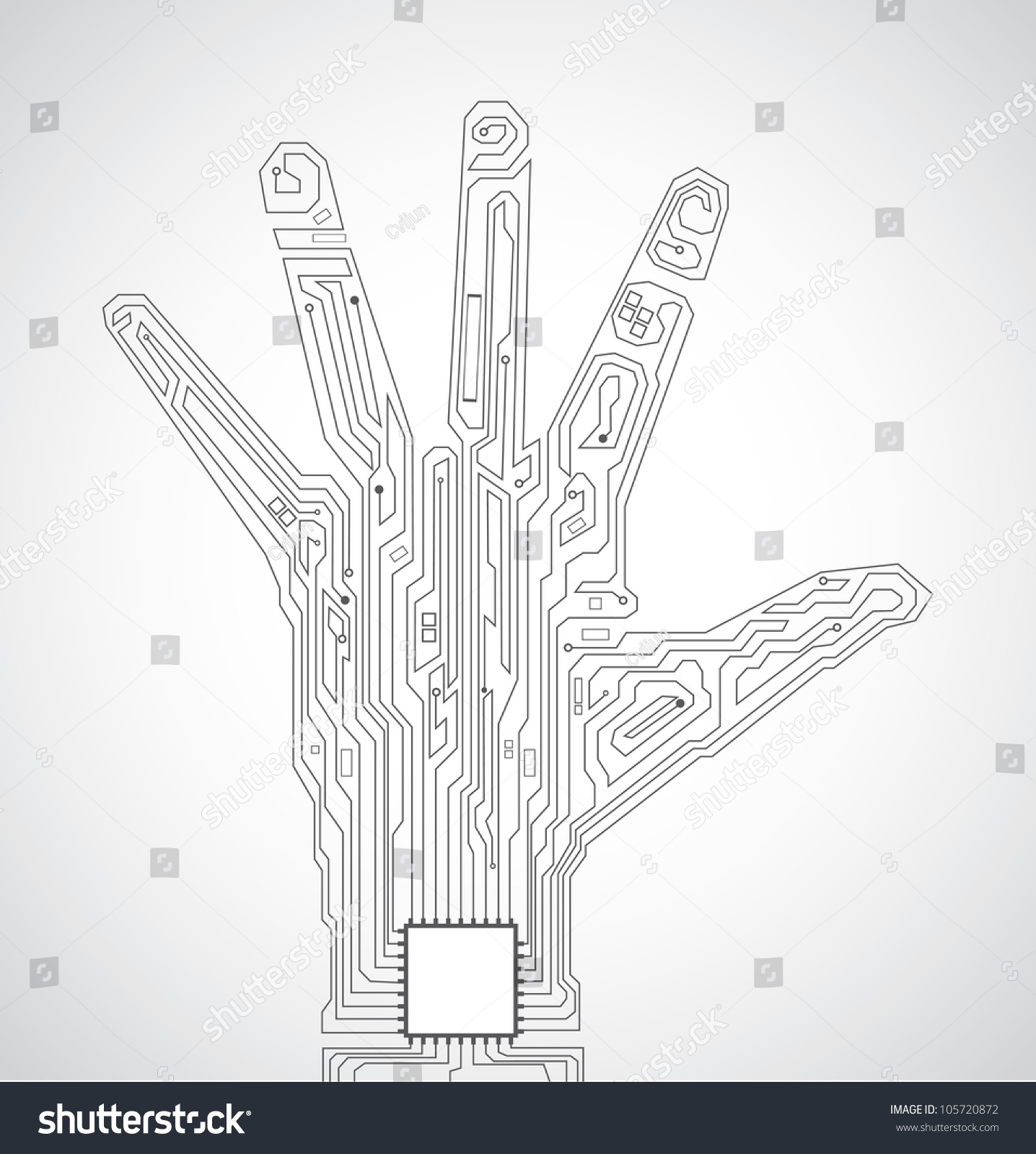 Circuit Board Pattern Shape Hand Palm Stock Vector (Royalty Free ...