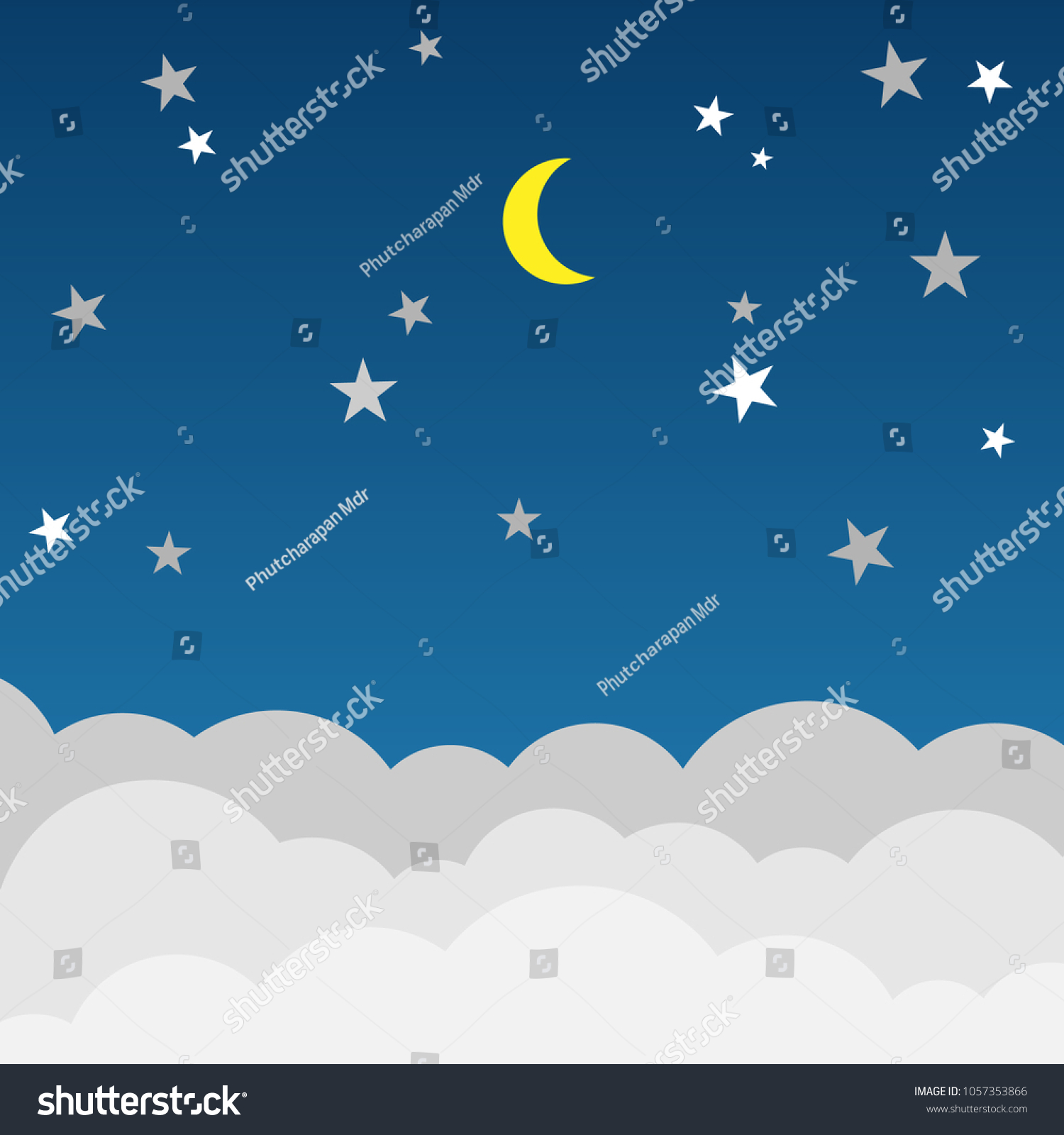 Night Landscape Cloud Moon Star On Stock Vector (Royalty Free ...