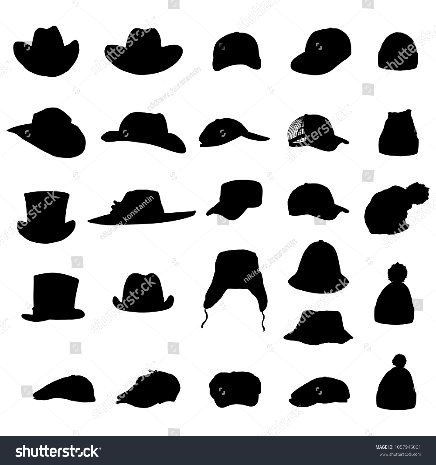 Vector Set Black Silhouette Hats Caps Stock Vector (Royalty Free ...