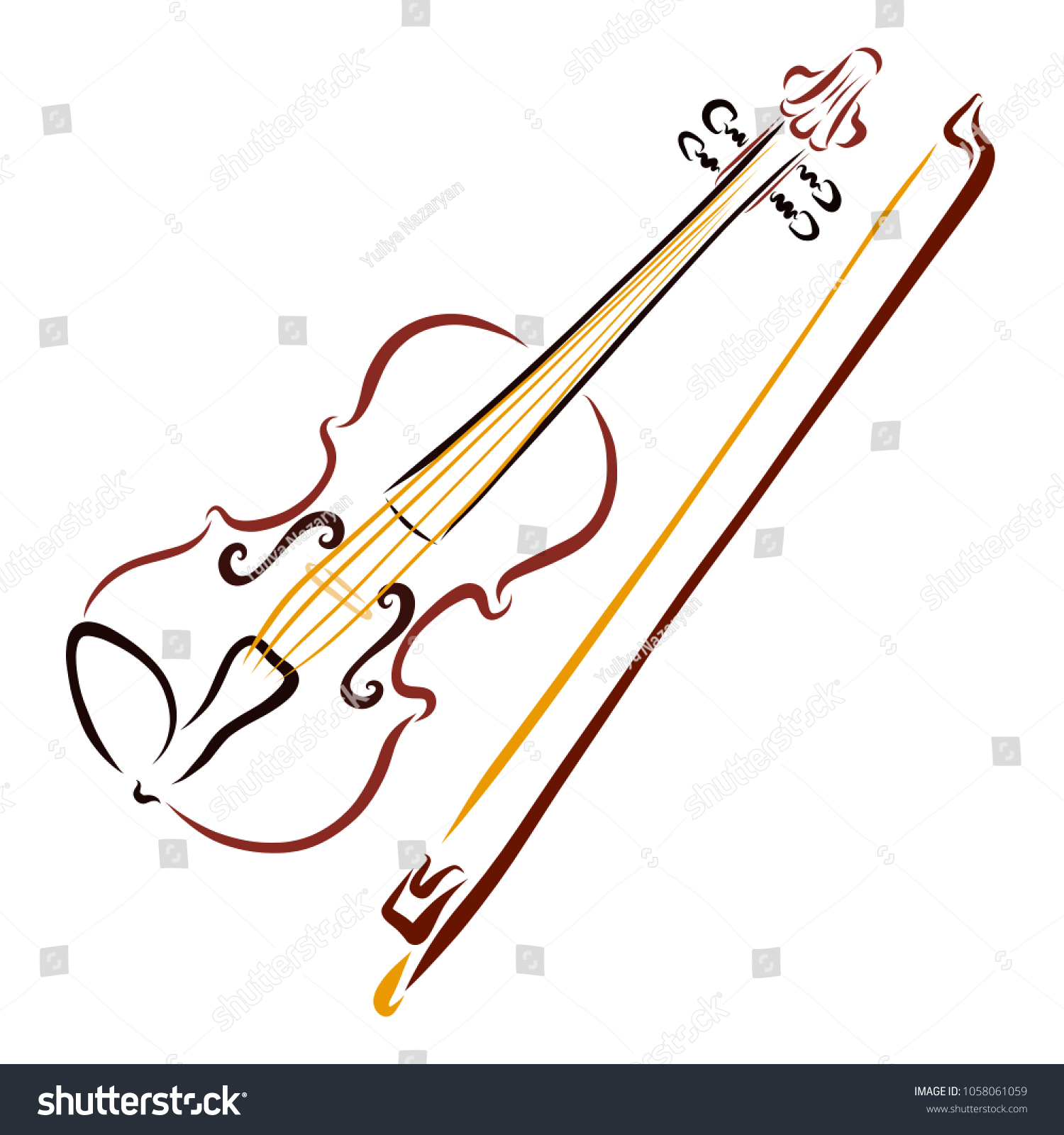 Эскиз скрипки со смычком