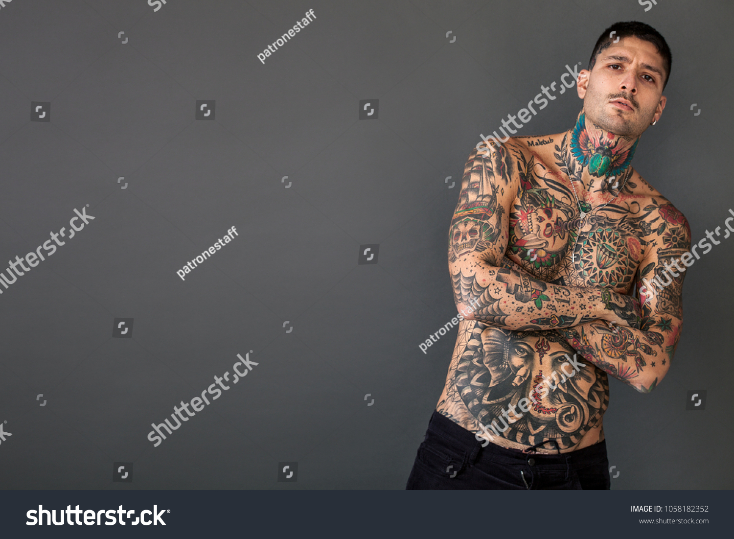 Handsome Barechested Tattooed Man Arms Crossed Stock Photo Shutterstock