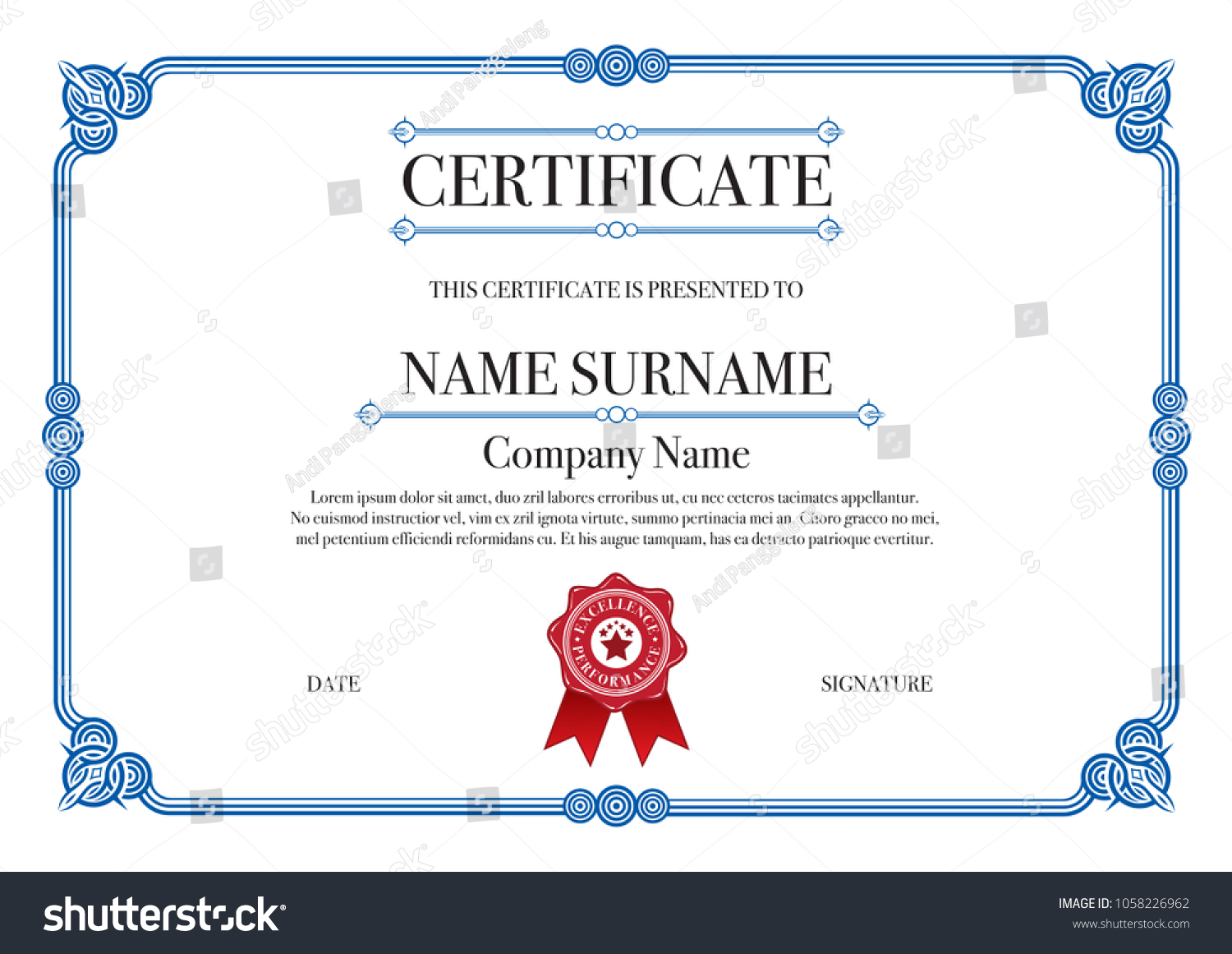 Blue Rounded Style Certificate Border Red Stock Vector (royalty Free 