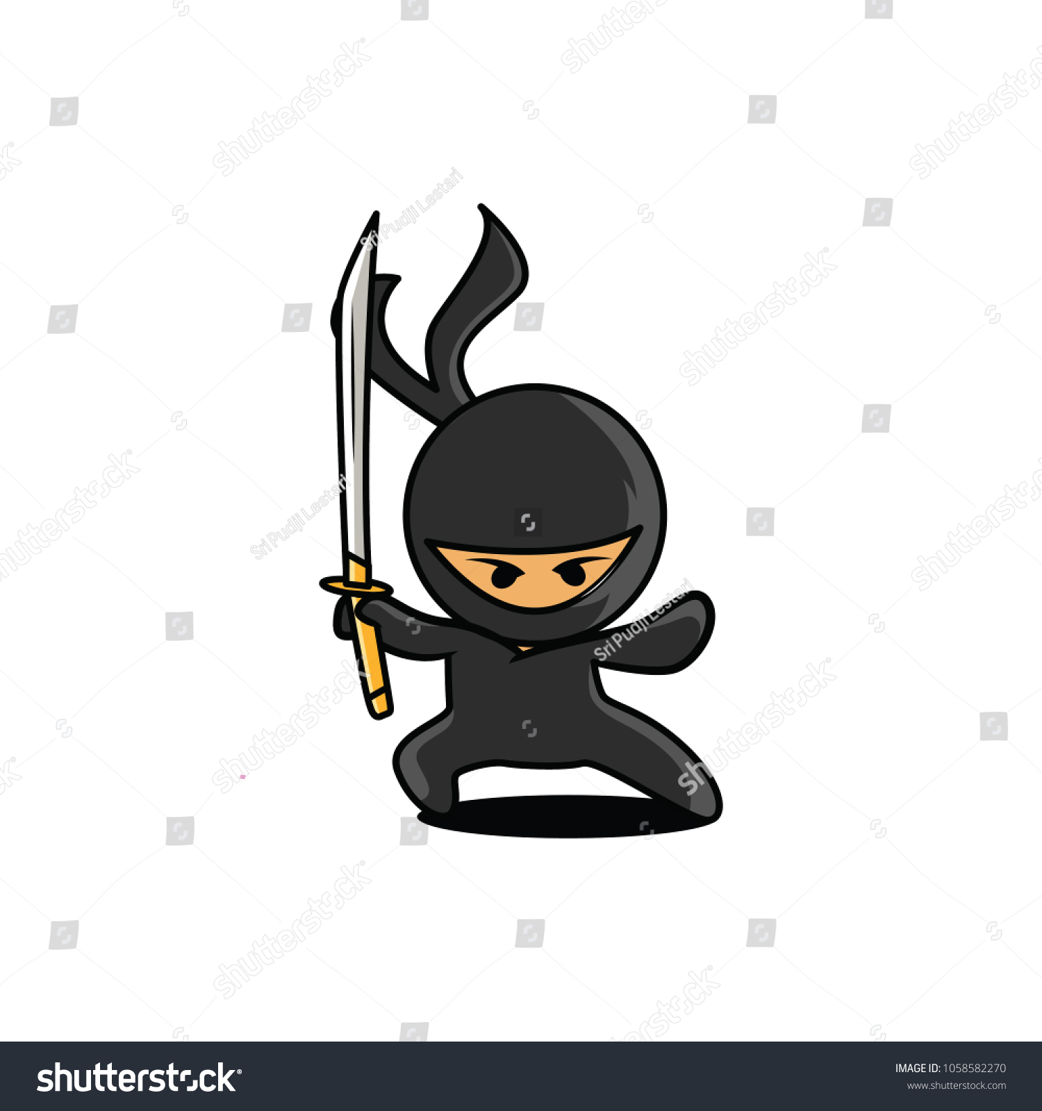 Angry Ninja Hold Sword Vector Illustration Stock Vector (Royalty Free ...