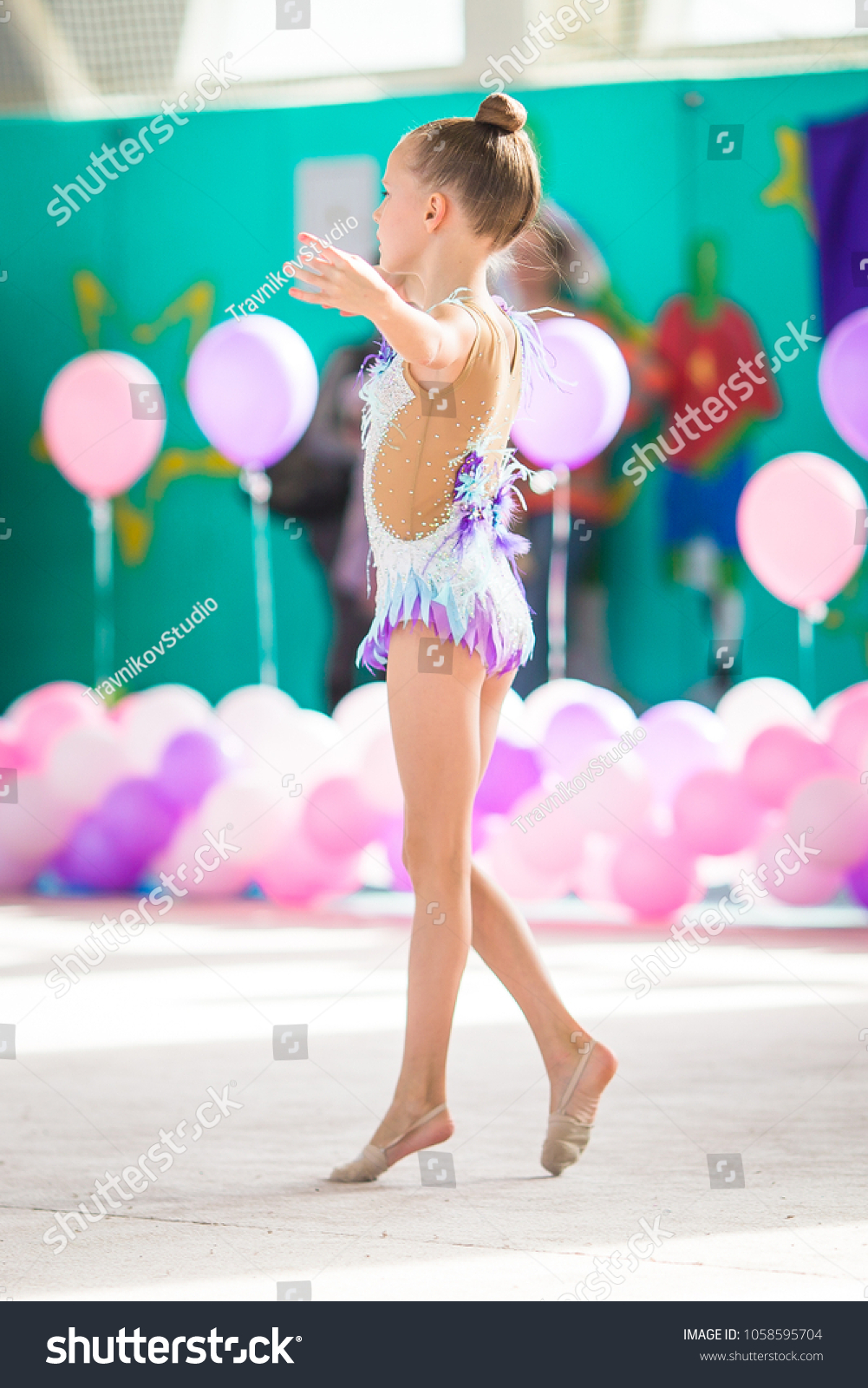 Little Beautiful Gymnast On Competitions Rhythmic Stock Photo ...