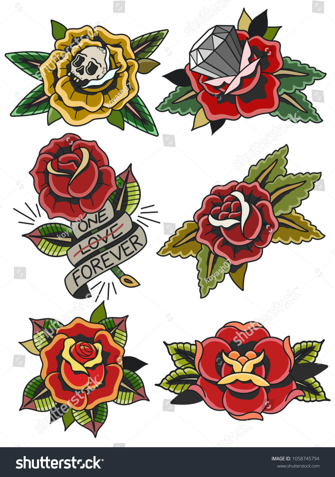 Vector Roses Traditional Tattoo Art Stock Vector (Royalty Free ...