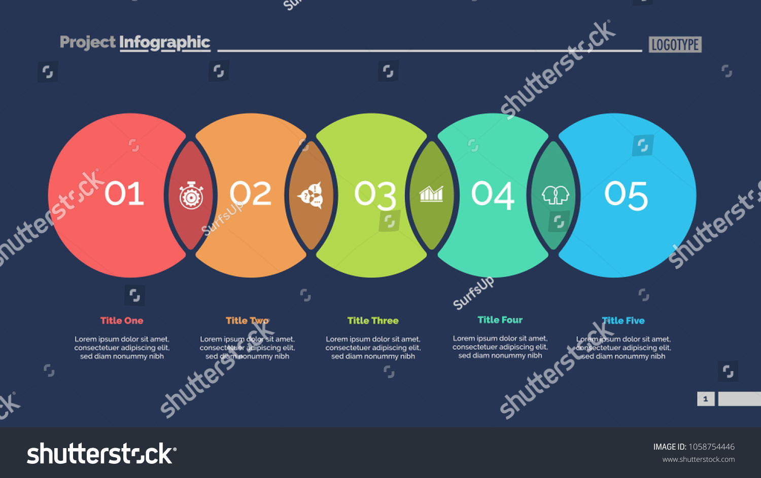 Five Circles Process Chart Slide Template เวกเตอร์สต็อก ปลอดค่าลิขสิทธิ์ 1058754446 0378